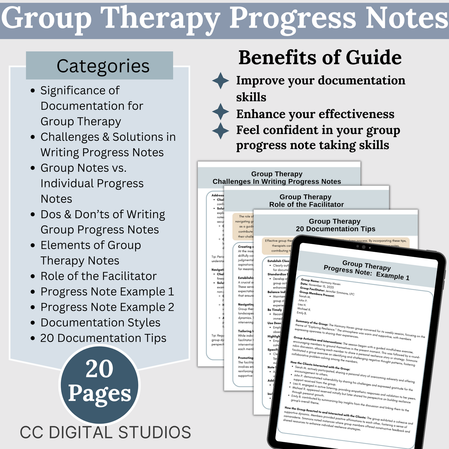 Elevate your group therapy sessions with our Therapy Bundle saving 25%!  Featuring a comprehensive Group Therapy Guide, Progress Notes Guide, and a curated set of 700 group therapy questions and 84 activity ideas.  Therapy Cheat Sheets