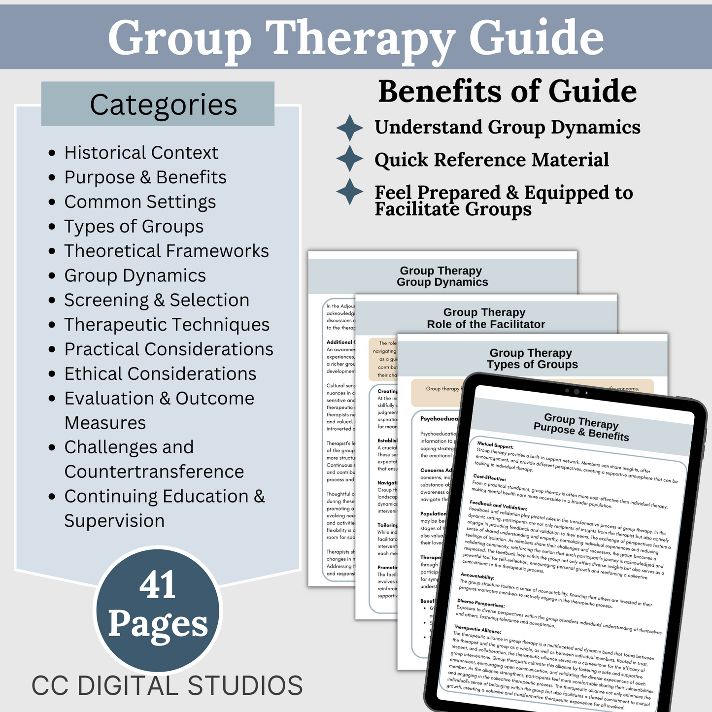 Elevate your group therapy sessions with our Therapy Bundle saving 25%!  Featuring a comprehensive Group Therapy Guide, Progress Notes Guide, and a curated set of 700 group therapy questions and 84 activity ideas.  Therapy Cheat Sheets