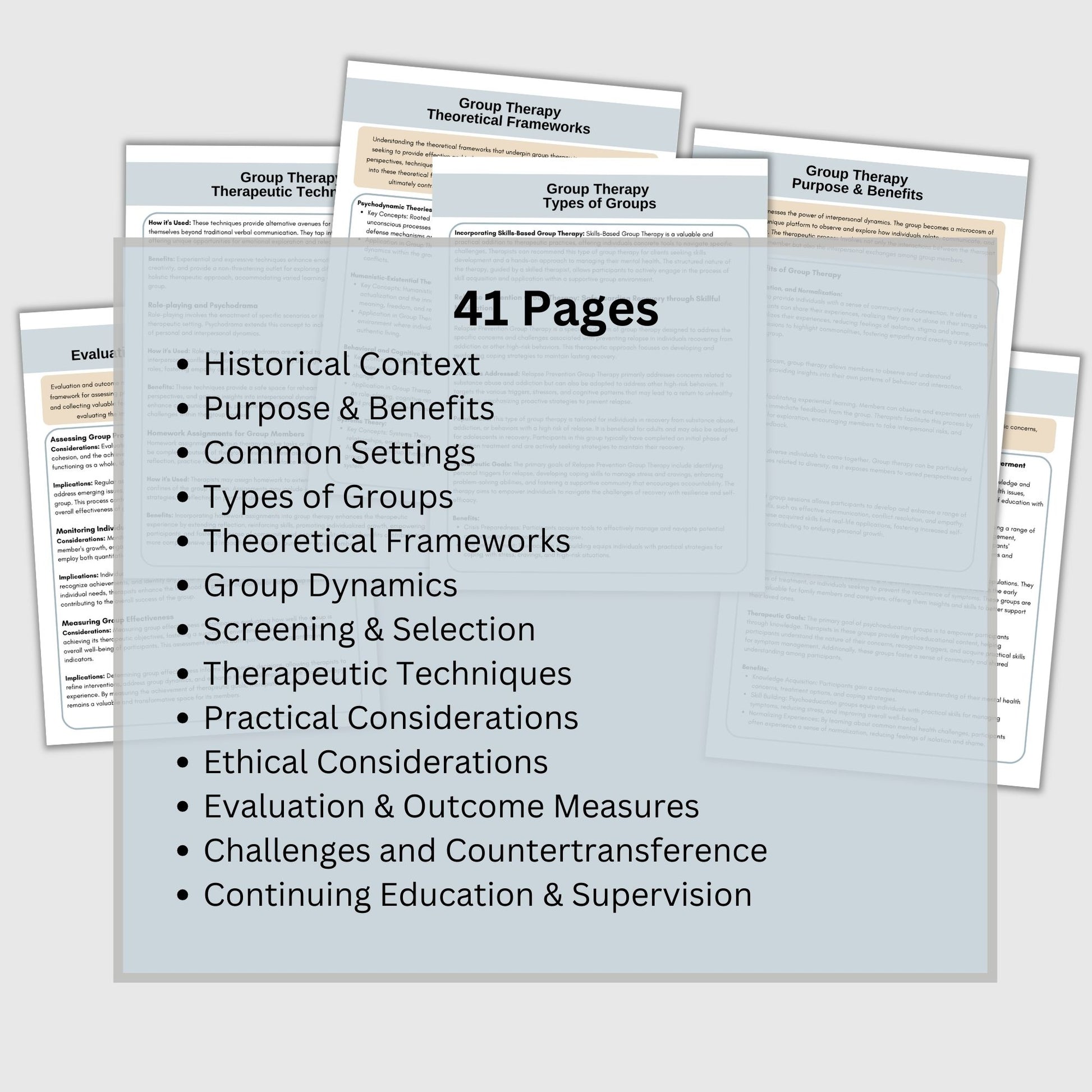 From understanding the nuances of group therapy dynamics to navigating diverse therapeutic approaches, this guide equips therapists with a group therapy overview. Use with therapy interns or within your therapy office.