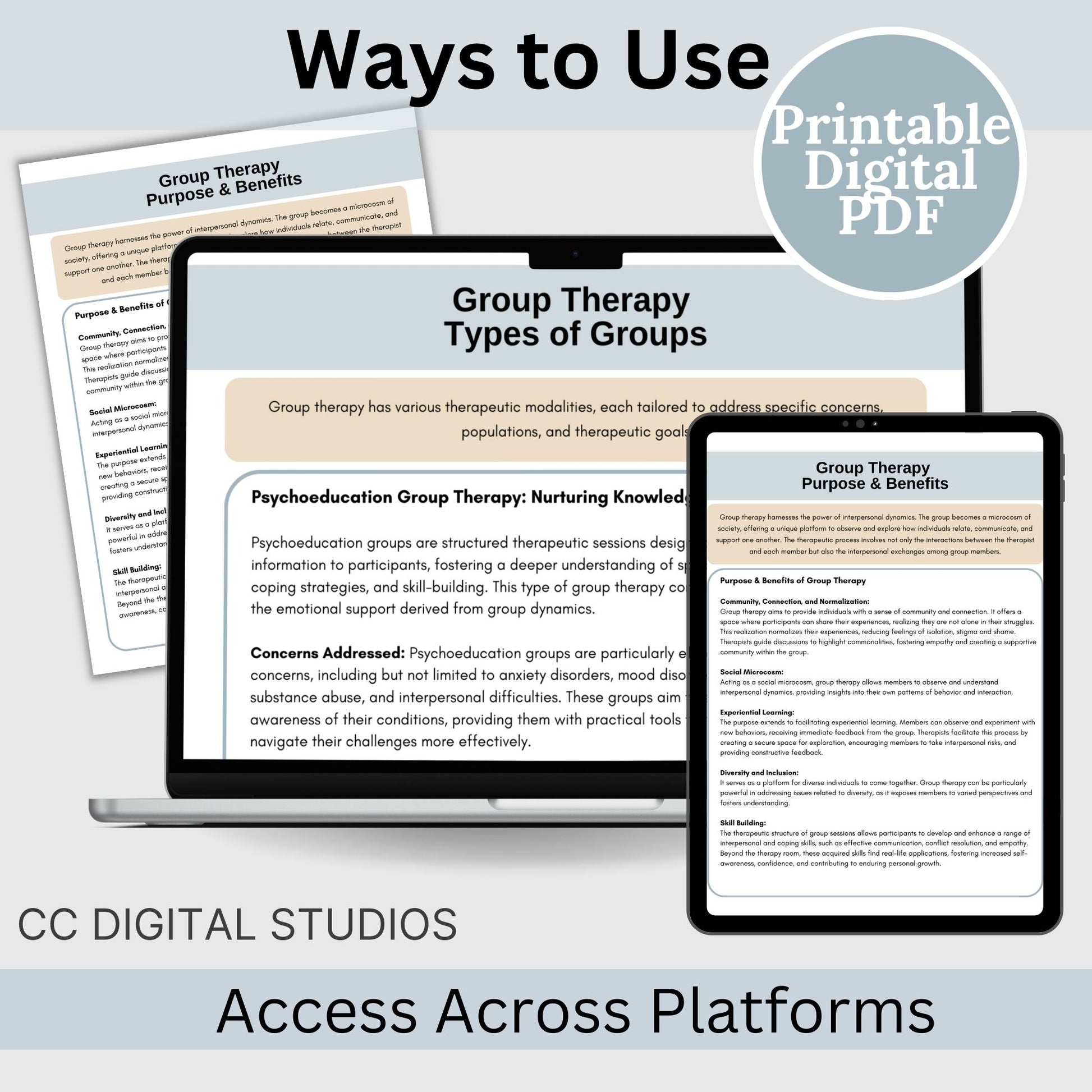 From understanding the nuances of group therapy dynamics to navigating diverse therapeutic approaches, this guide equips therapists with a group therapy overview. Use with therapy interns or within your therapy office.