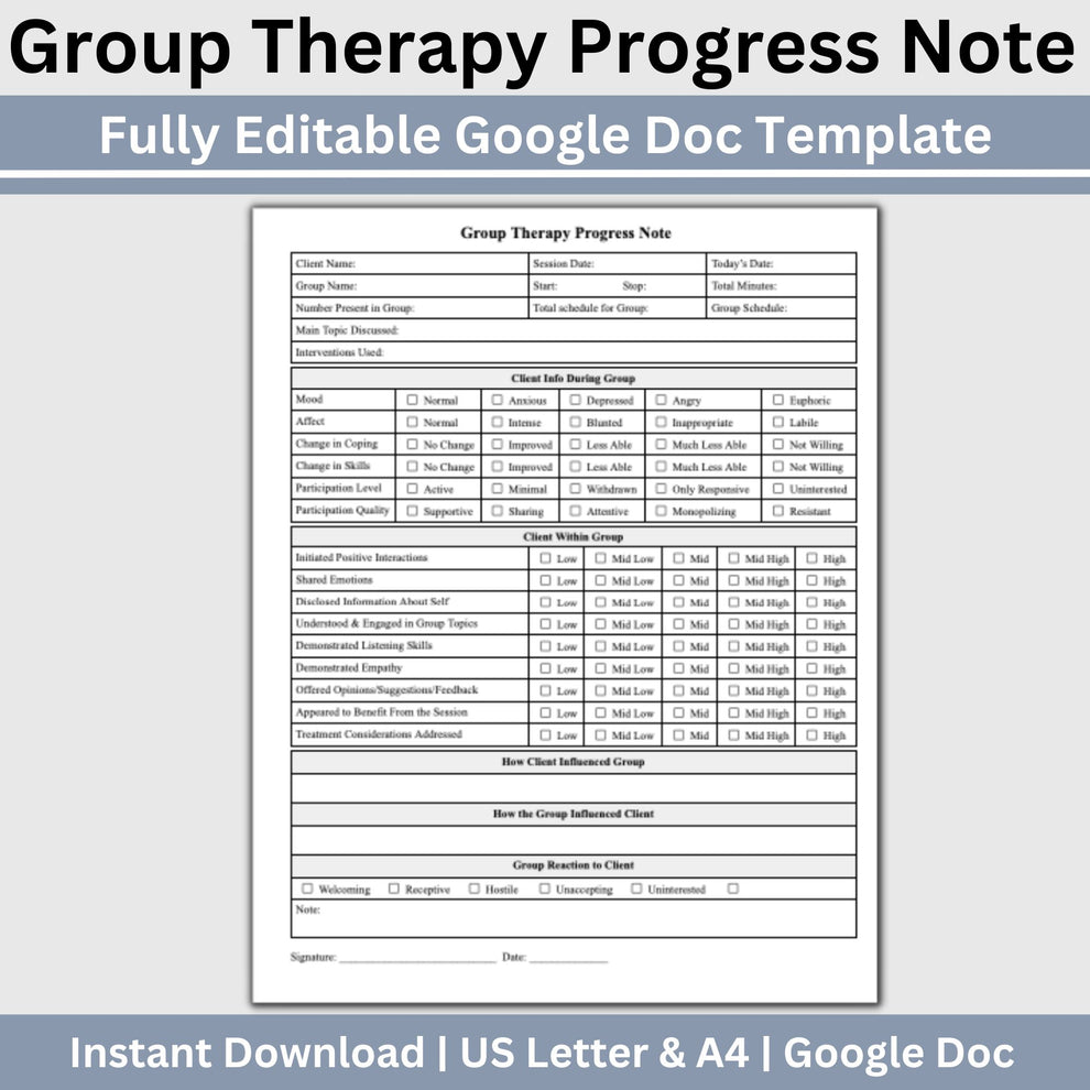 Group Therapy Progress Note Template Streamlined Notes for Therapists