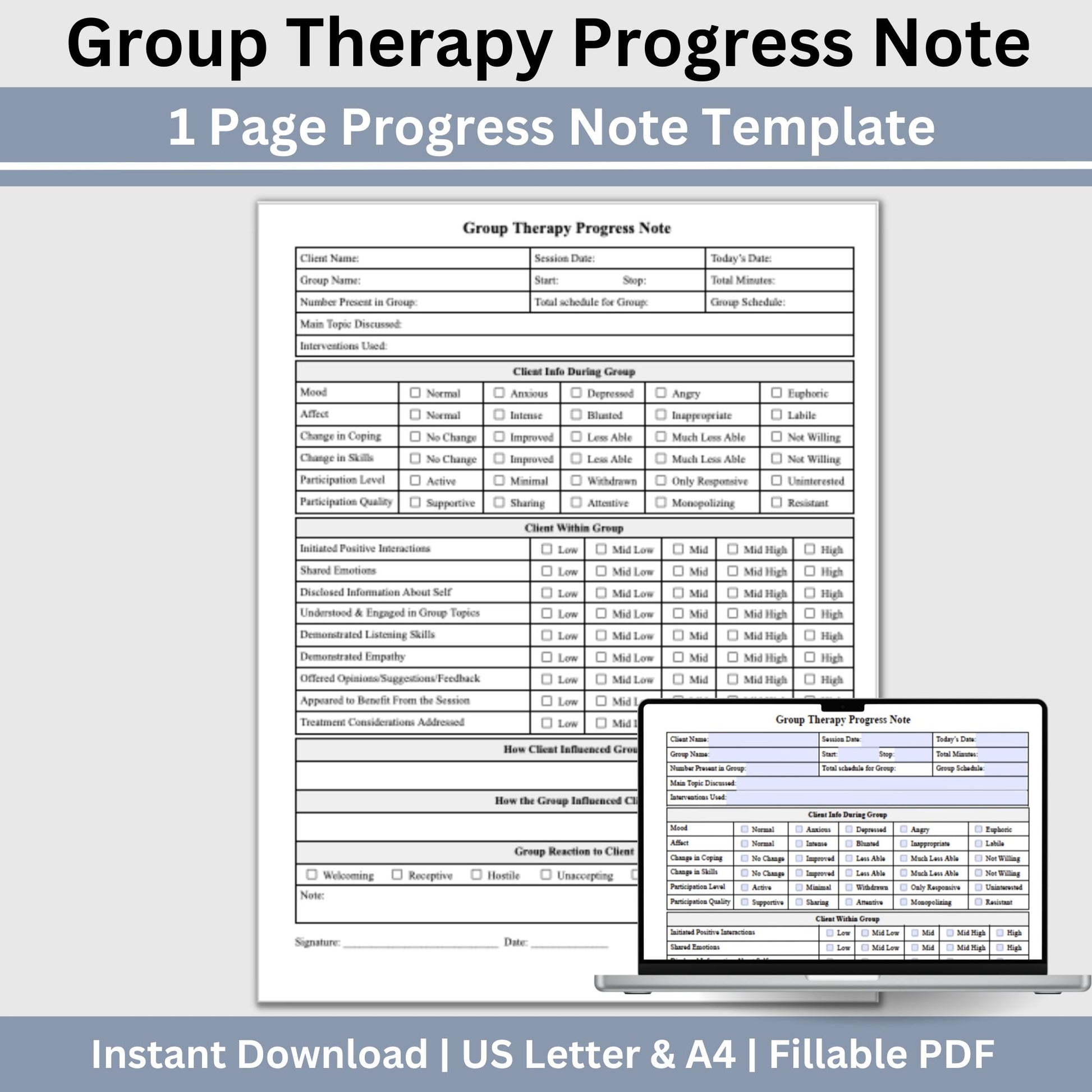 Group Therapy Progress Note - a fillable PDF, your go-to therapist office template for streamlined therapy notes. Enhance your psychotherapy group sessions with this efficient tool, offering customizable progress note tracking.