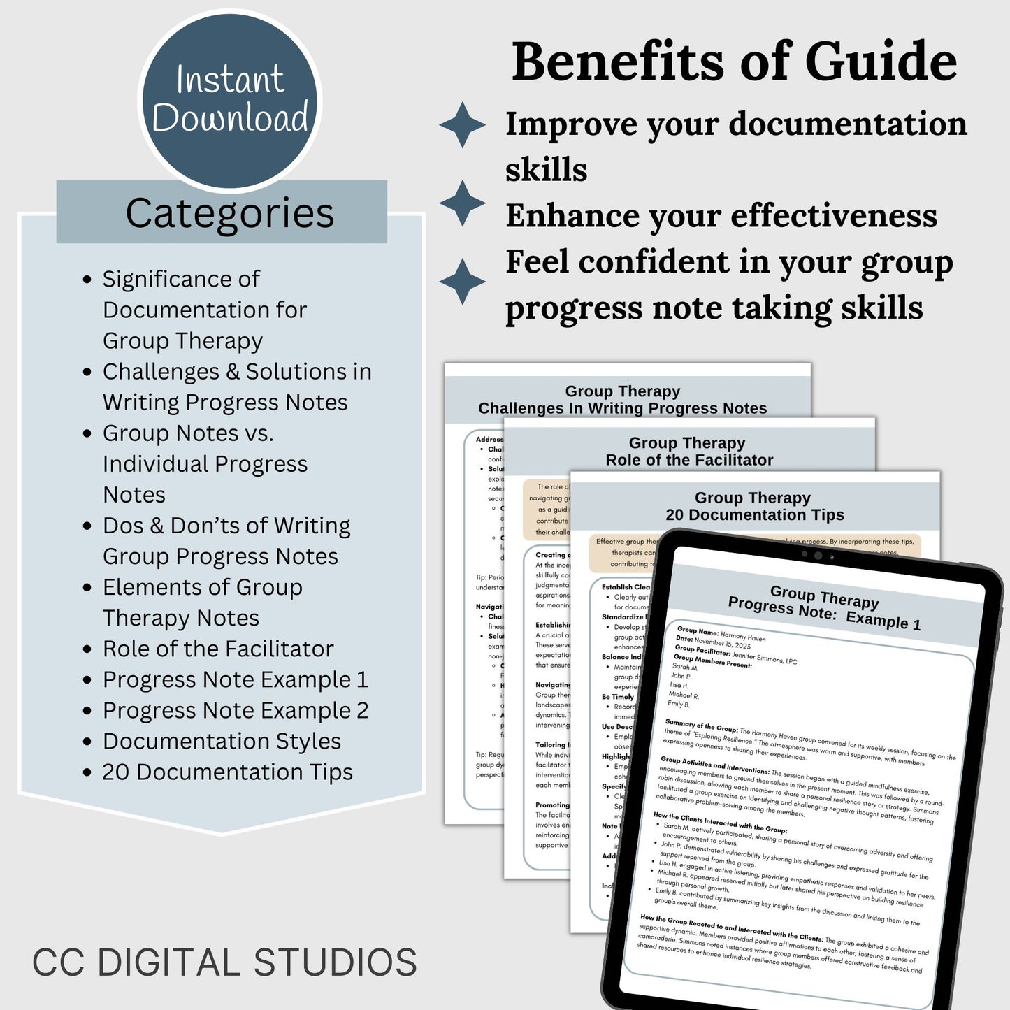 This is the ultimate therapy notes cheat sheet. Ideal for therapist offices and private practices, this reference sheet and guide provide essential insights for effective group therapy documentation. Perfect for seasoned therapists and students.