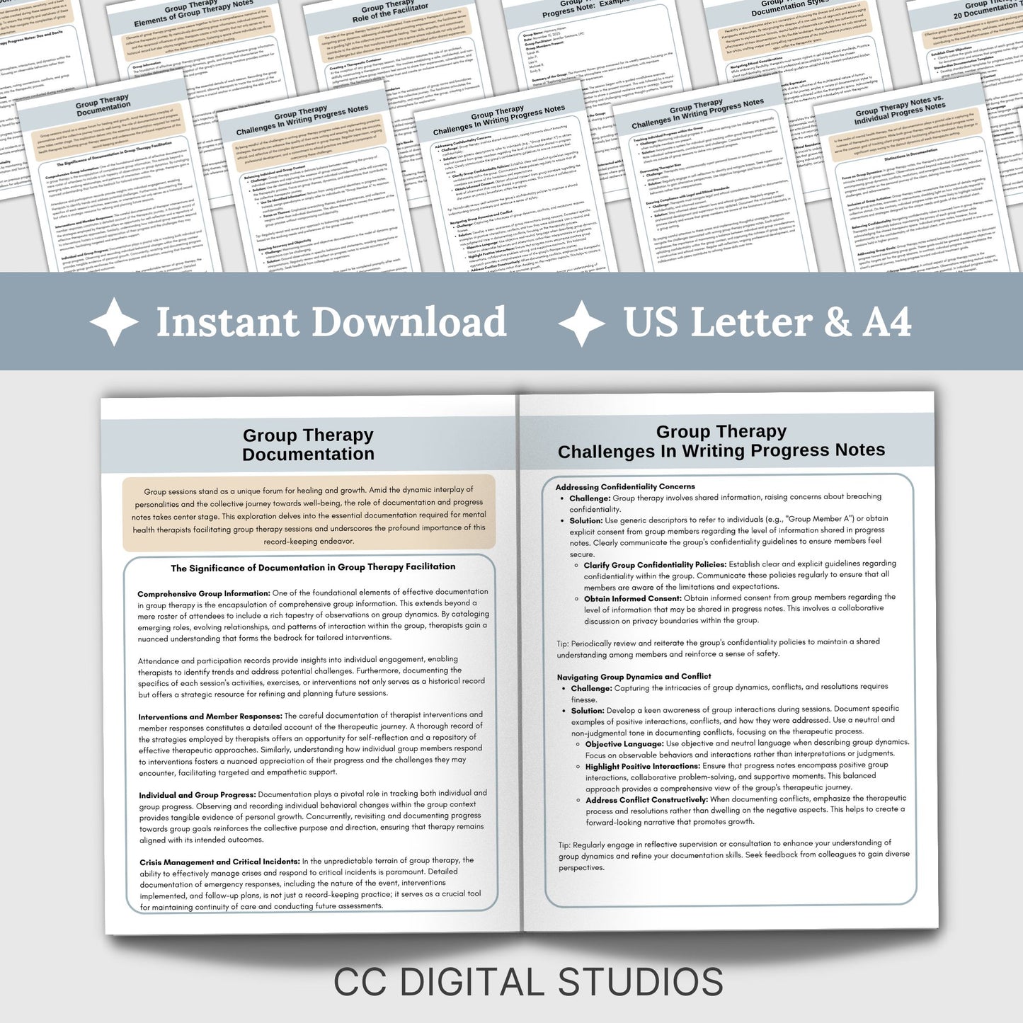 This is the ultimate therapy notes cheat sheet. Ideal for therapist offices and private practices, this reference sheet and guide provide essential insights for effective group therapy documentation. Perfect for seasoned therapists and students.