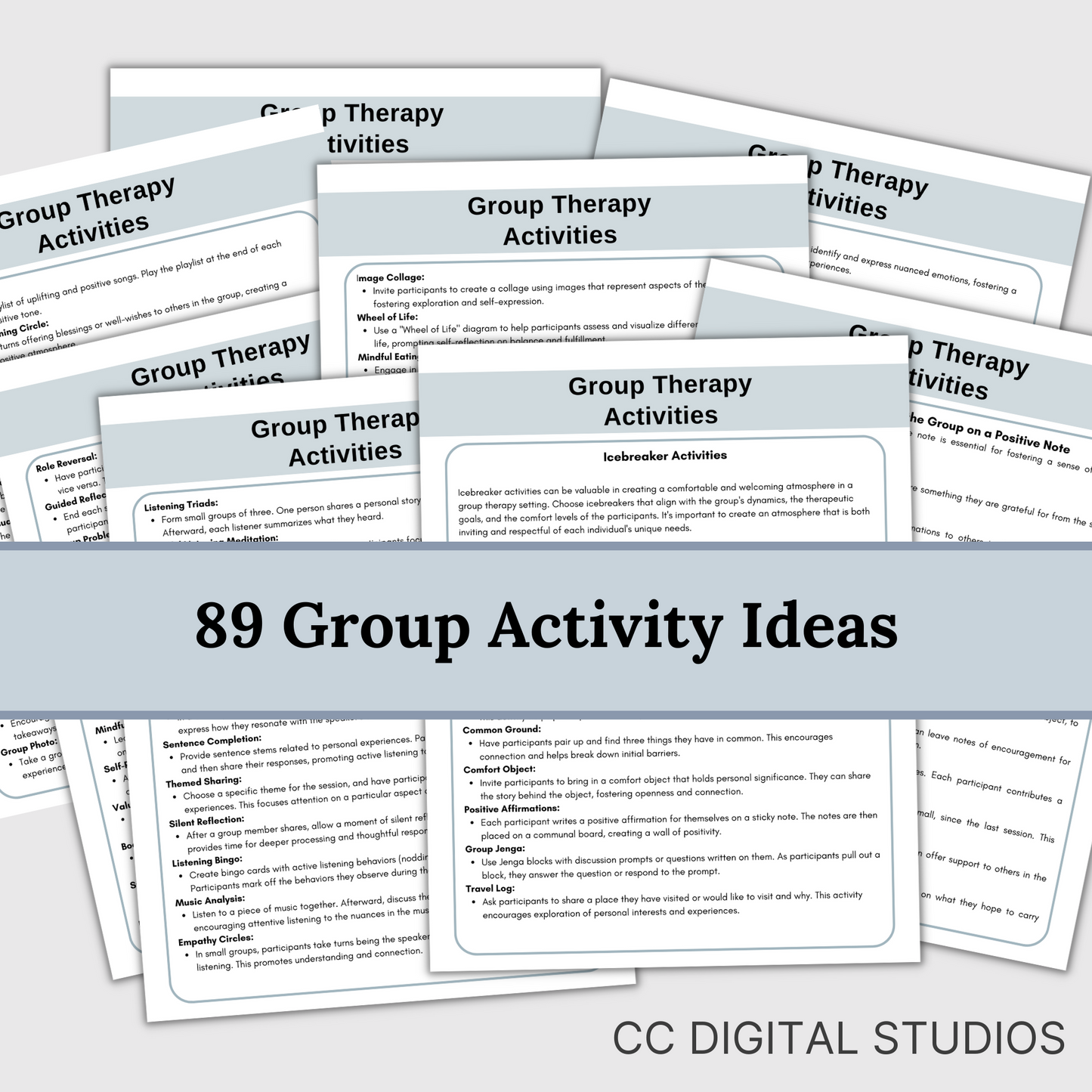 Comprehensive collection of 700 thought-provoking questions and 89 dynamic group activity ideas designed to enhance your group therapy sessions.  Elevate your facilitation skills and create a nurturing space for meaningful discussions.