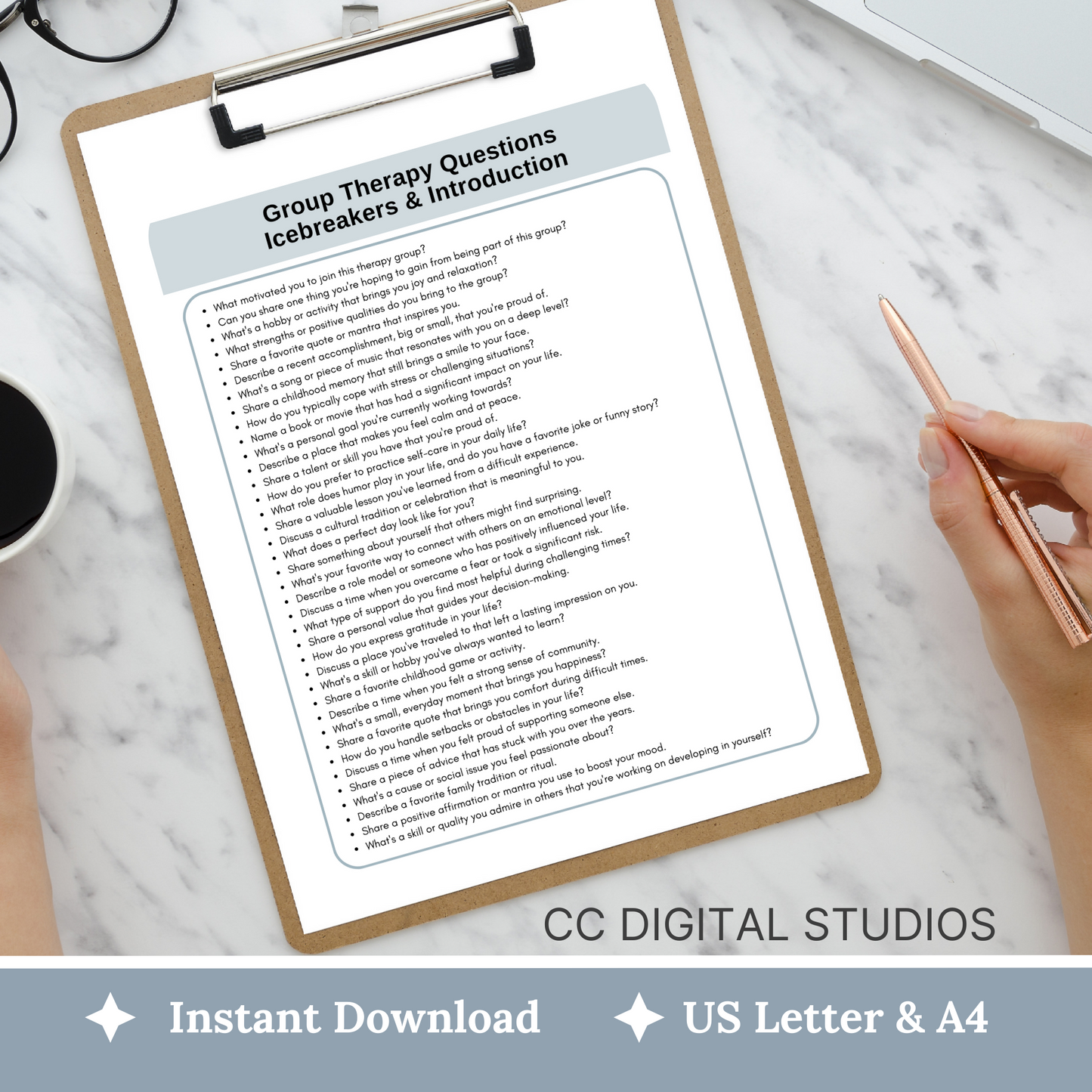 Comprehensive collection of 700 thought-provoking questions and 89 dynamic group activity ideas designed to enhance your group therapy sessions.  Elevate your facilitation skills and create a nurturing space for meaningful discussions.