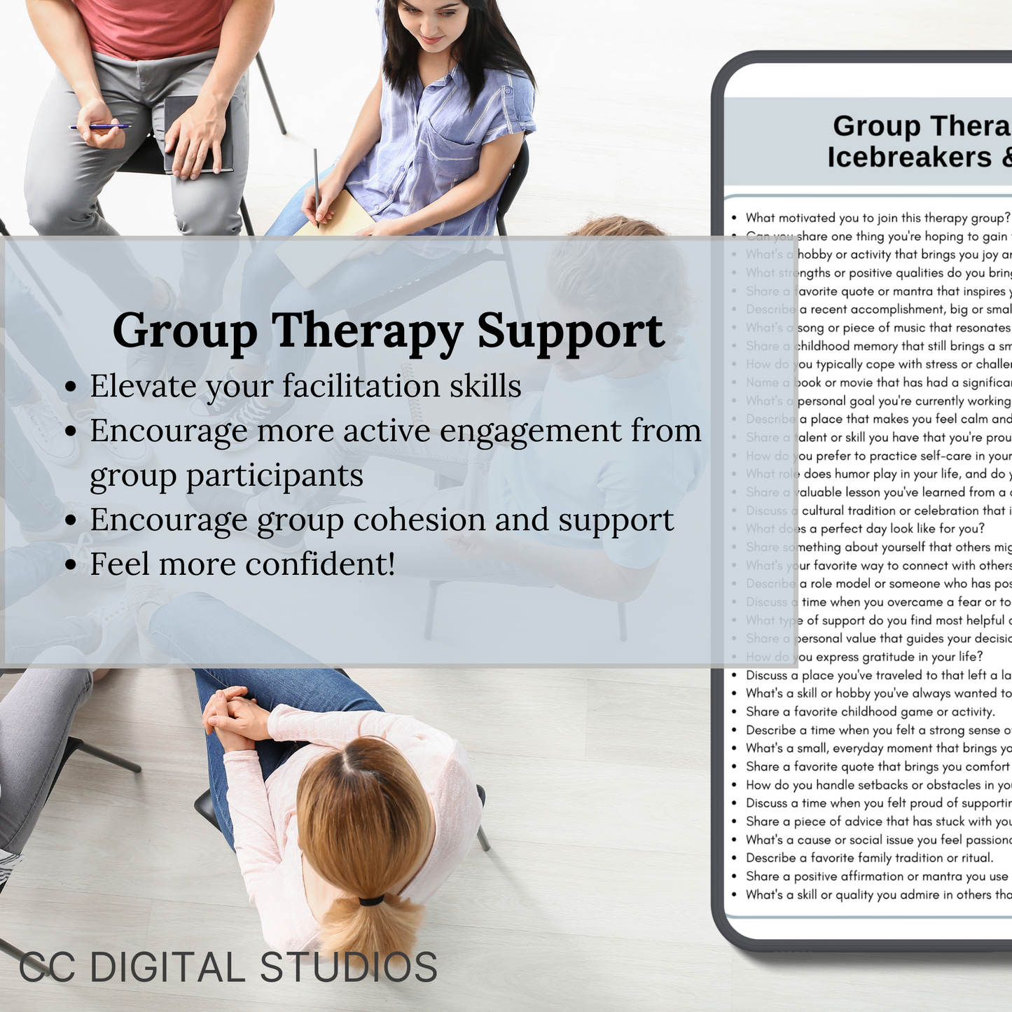 Comprehensive collection of 700 thought-provoking questions and 89 dynamic group activity ideas designed to enhance your group therapy sessions.  Elevate your facilitation skills and create a nurturing space for meaningful discussions.