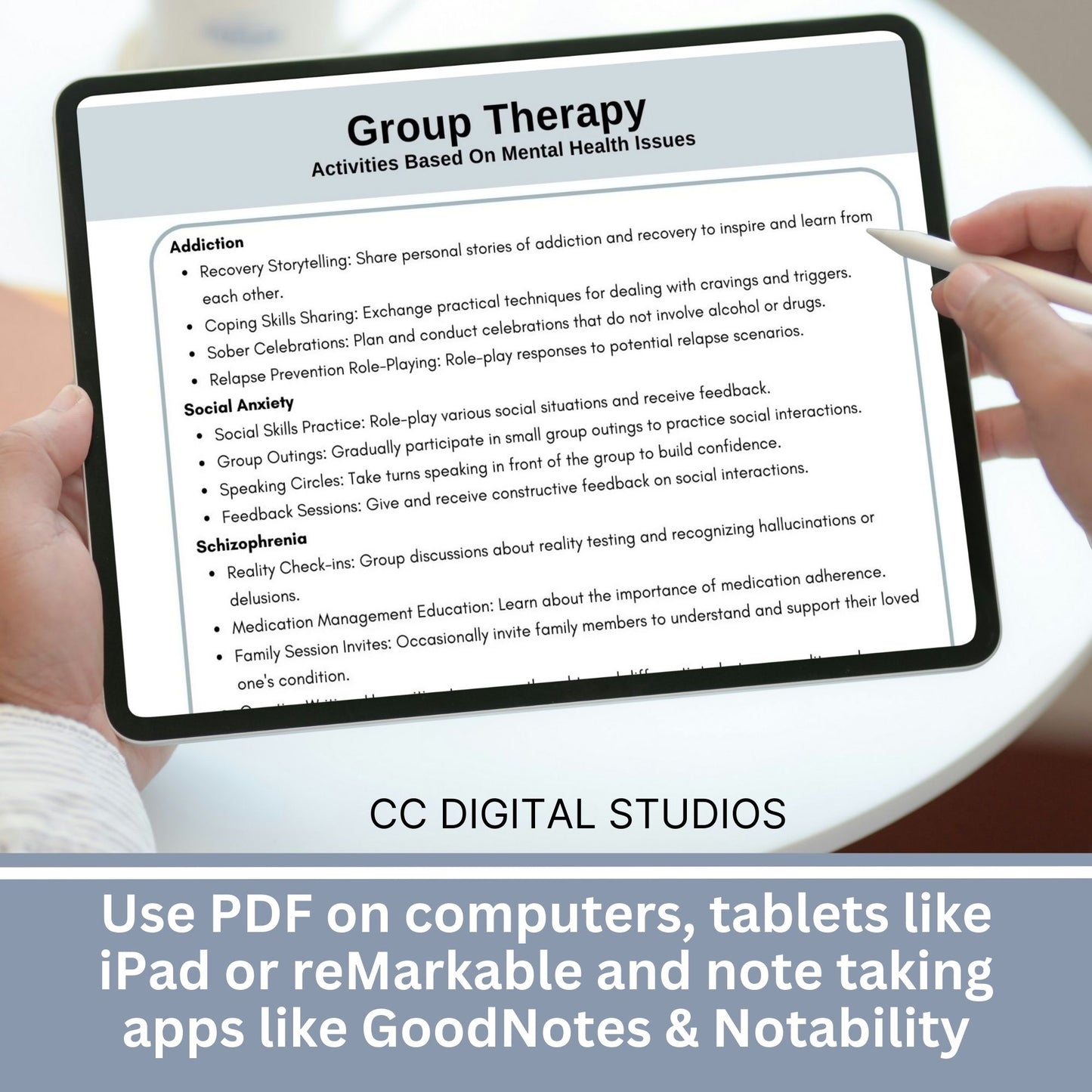 Perfect for therapists office, counselors, school psychologists, and social workers. Cheat sheet is packed with essential therapy tools, group activity ideas, and group topic ideas, facilitate effective group sessions in your therapist office.