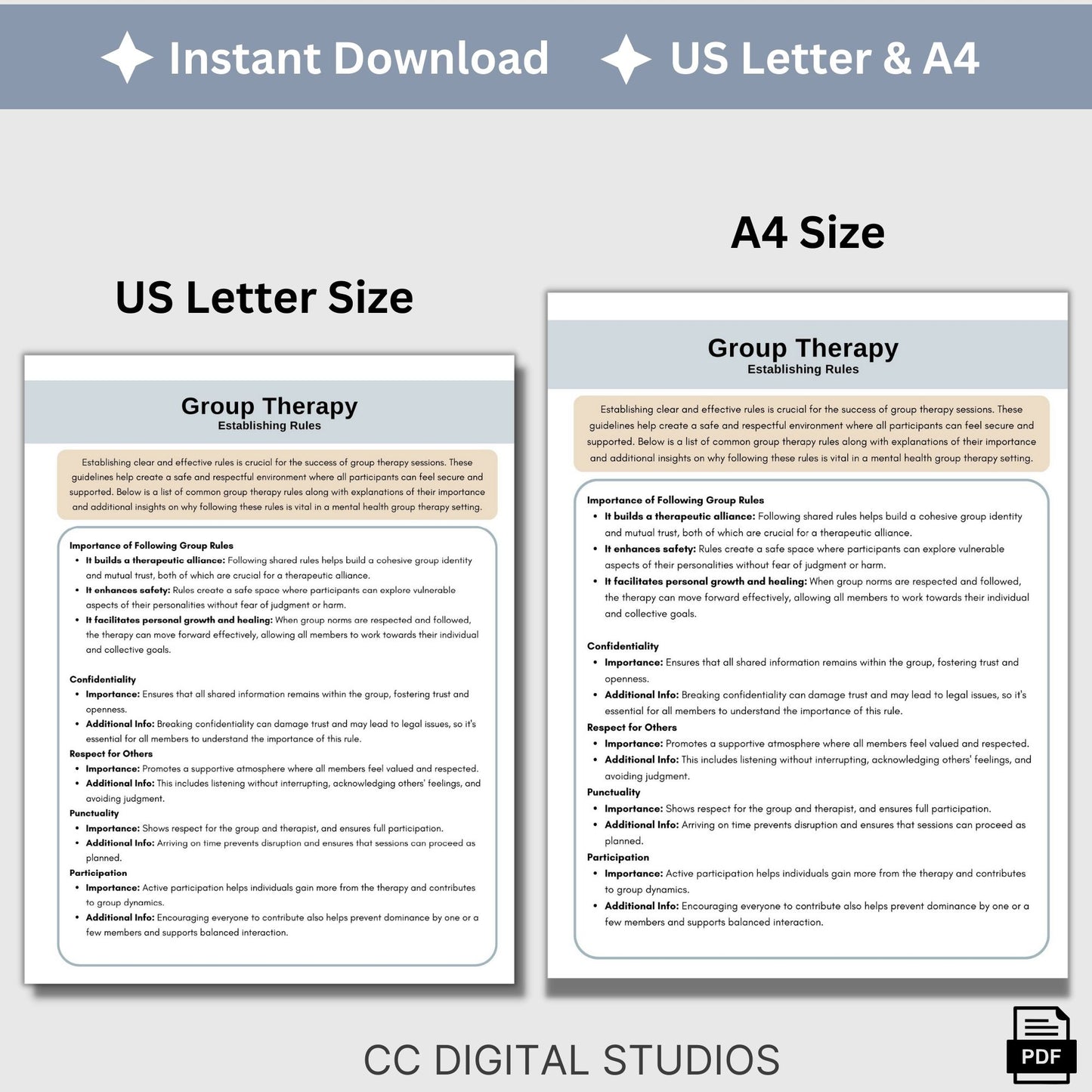 Perfect for therapists office, counselors, school psychologists, and social workers. Cheat sheet is packed with essential therapy tools, group activity ideas, and group topic ideas, facilitate effective group sessions in your therapist office.