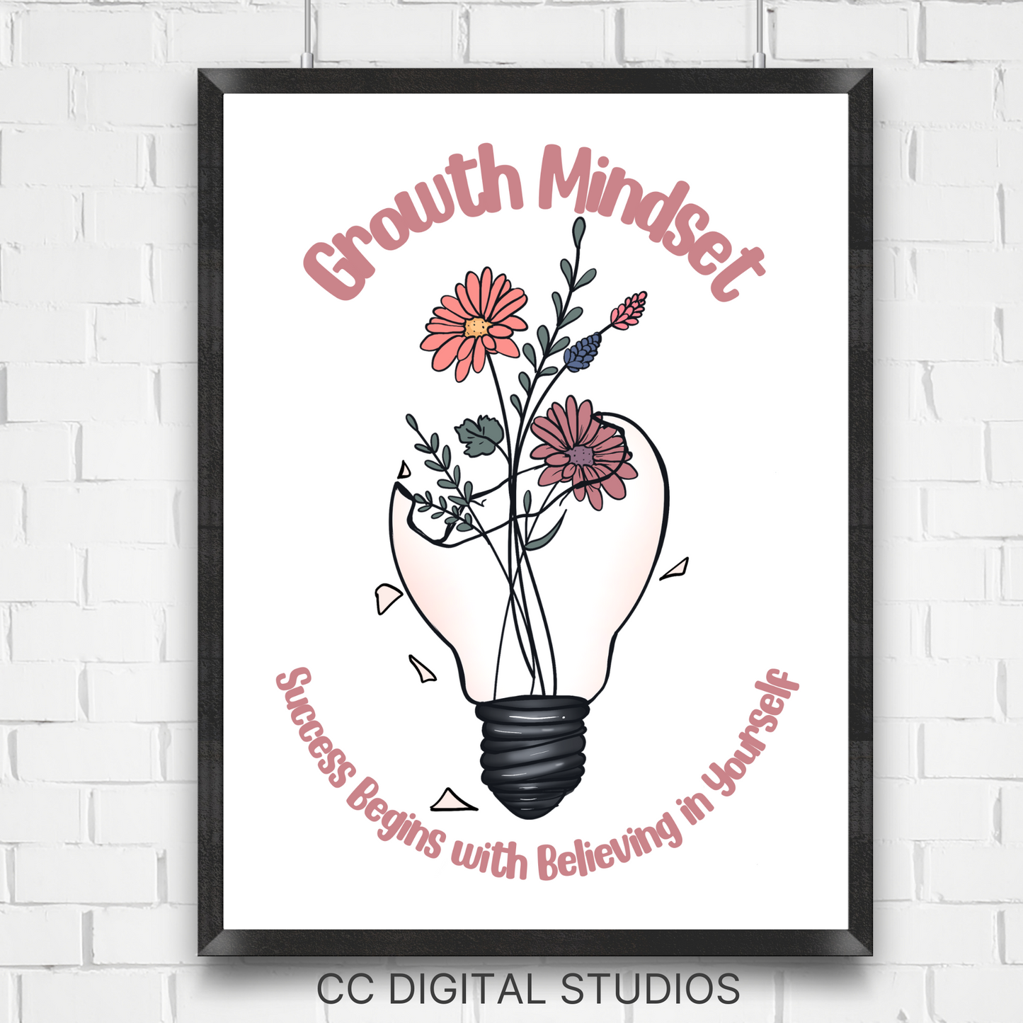 Growth mindset poster for school counselors and therapy office decor. This poster is a reminder of developing a positive mindset and having a positive outlook on life. 