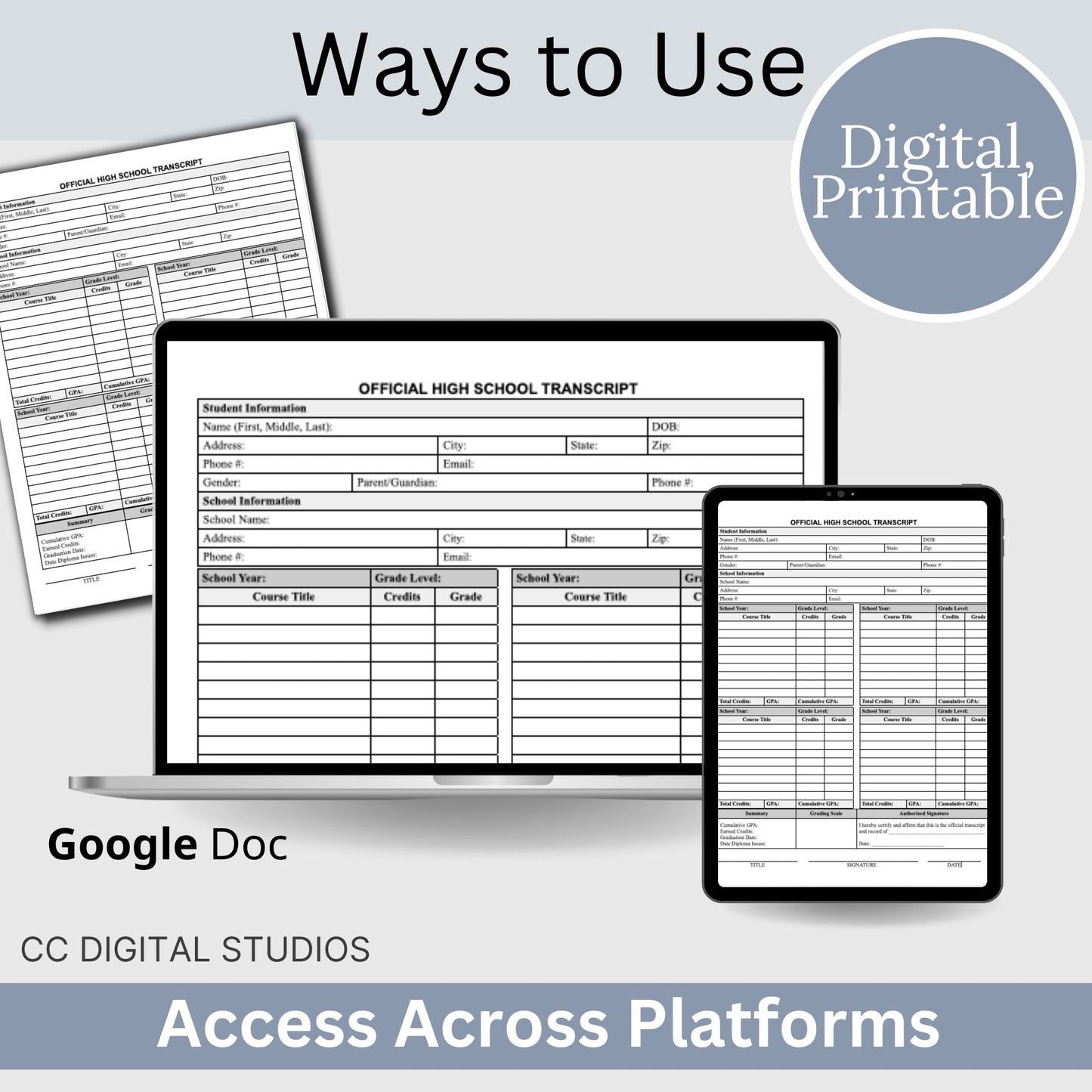 Editable High School Transcript Template, Homeschool Academic Record (Google Doc)
