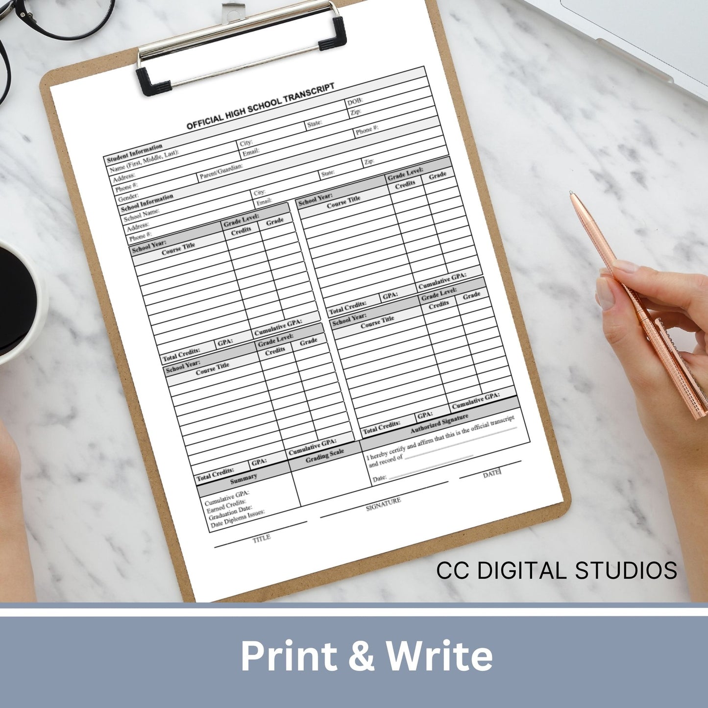 Editable High School Transcript Template, Homeschool Academic Record (Google Doc)