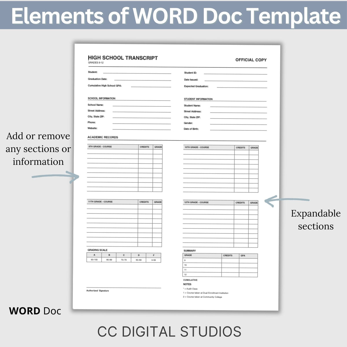 Editable School Transcript Request Form, Student Records Template (Word Doc) (Copy)