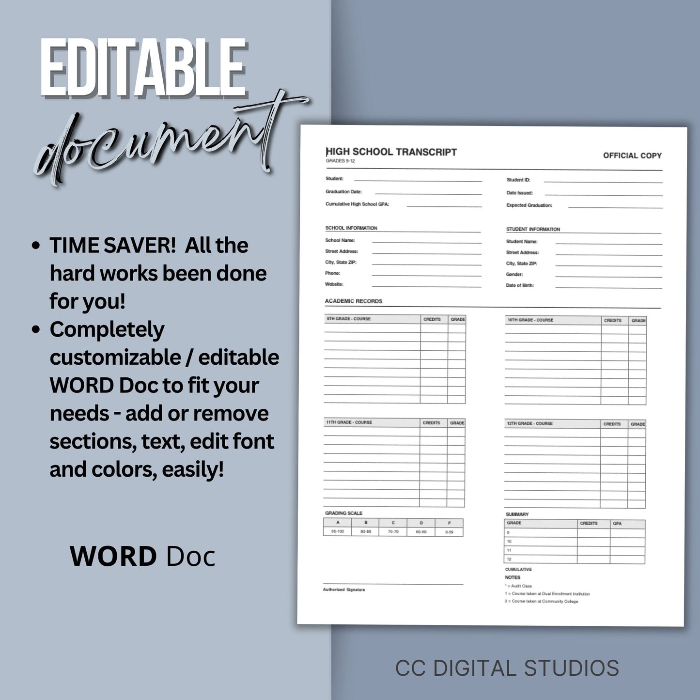 Editable School Transcript Request Form, Student Records Template (Word Doc) (Copy)