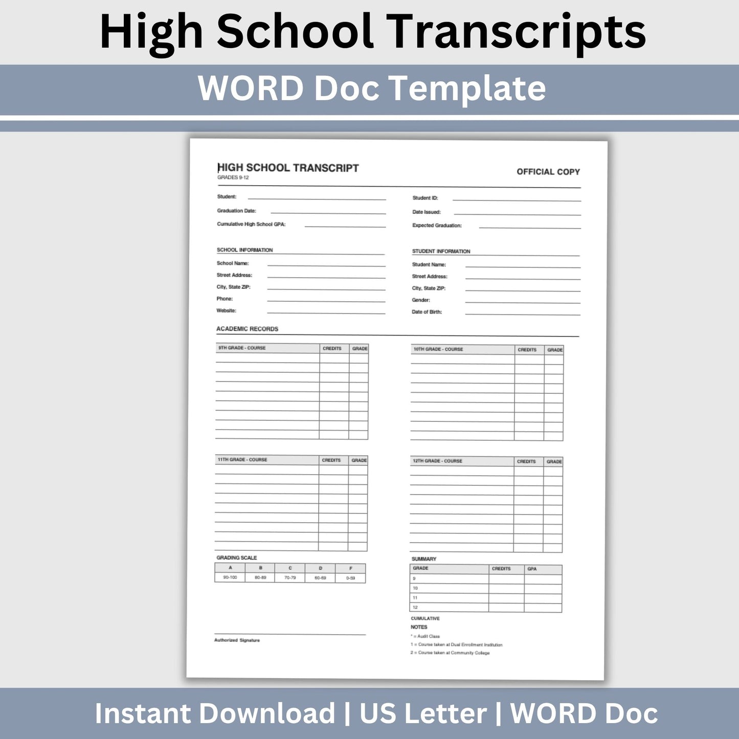 Editable School Transcript Request Form, Student Records Template (Word Doc) (Copy)