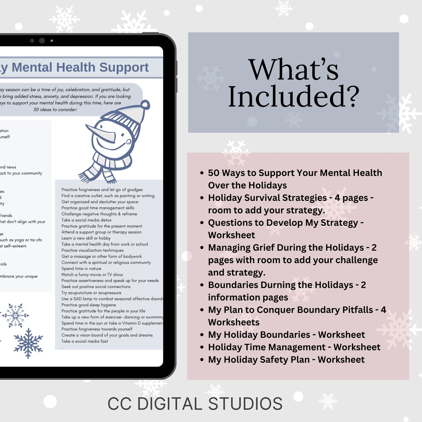 Holiday Survival Mental Health Worksheets, Managing Grief Gift, Boundaries Setting, Holiday Mental Health Support, Holiday Self Care