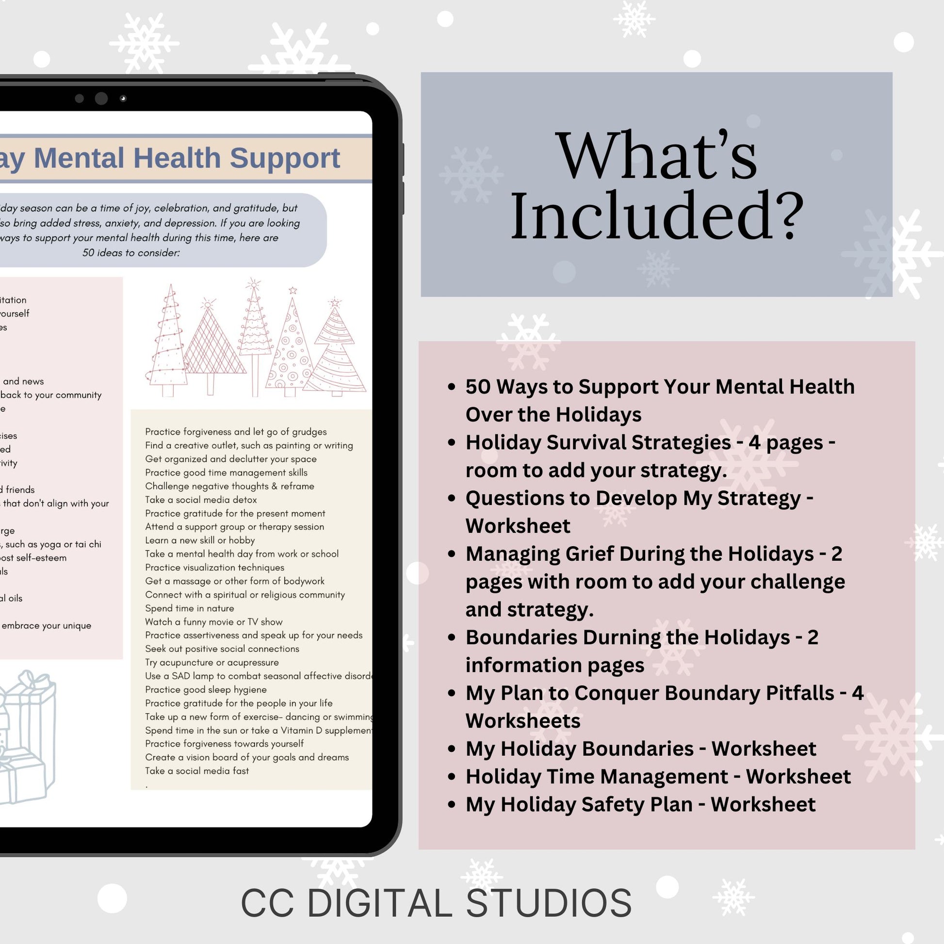 Holiday Survival Mental Health Worksheets, Managing Grief Gift, Boundaries Setting, Holiday Mental Health Support, Holiday Self Care