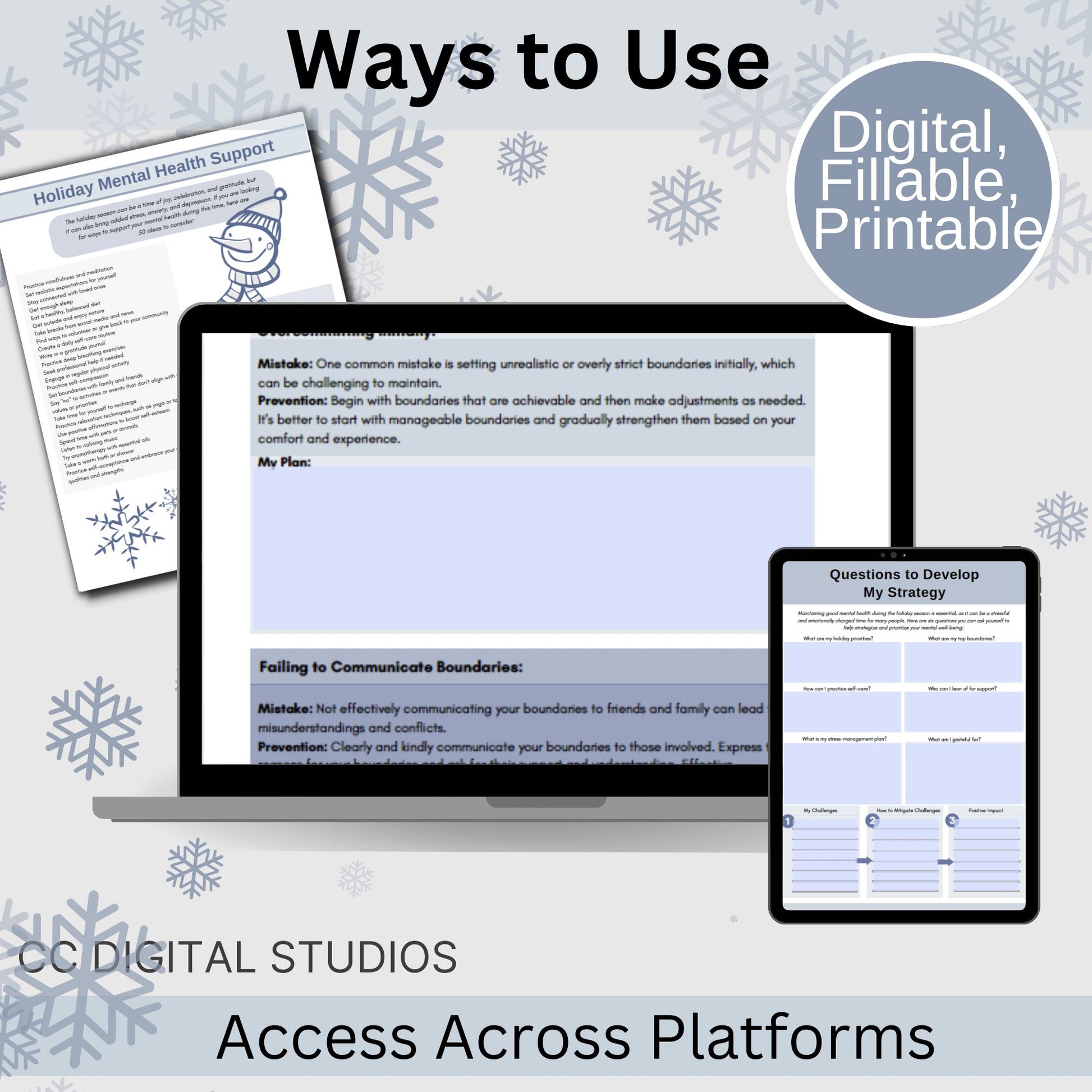 Holiday Survival Mental Health Worksheets, Managing Grief Gift, Boundaries Setting, Holiday Mental Health Support, Holiday Self Care