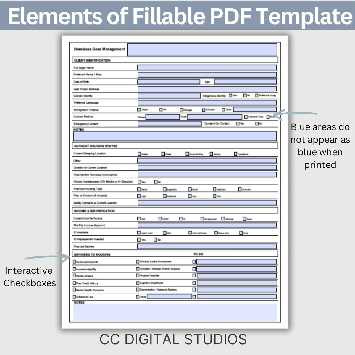 Homeless Case Management Form, Housing Assessment Template, Fillable PDF