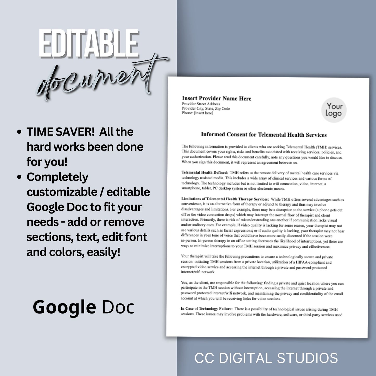 Informed Consent template for minors seeking Telemental Health services.