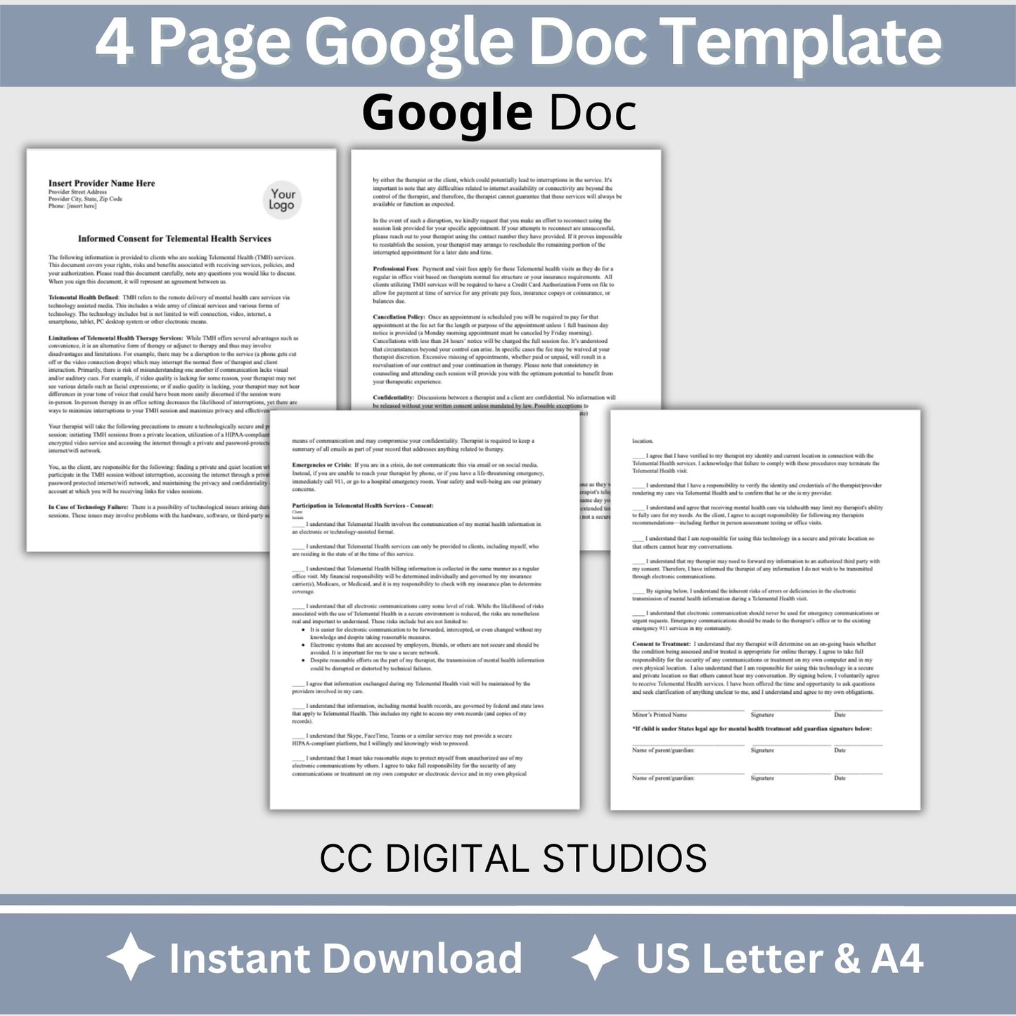 Informed Consent template for minors seeking Telemental Health services.