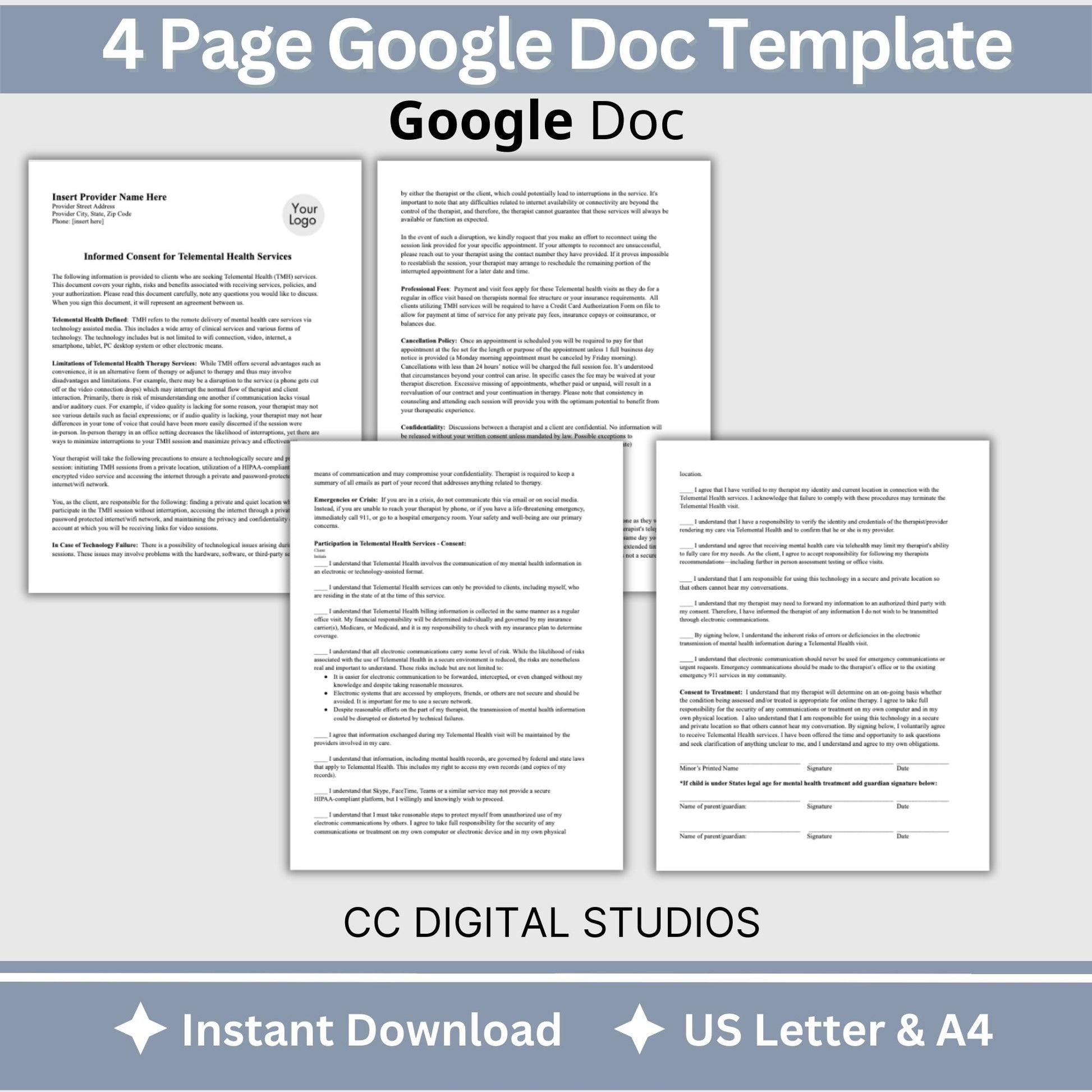 Informed Consent template for minors seeking Telemental Health services.