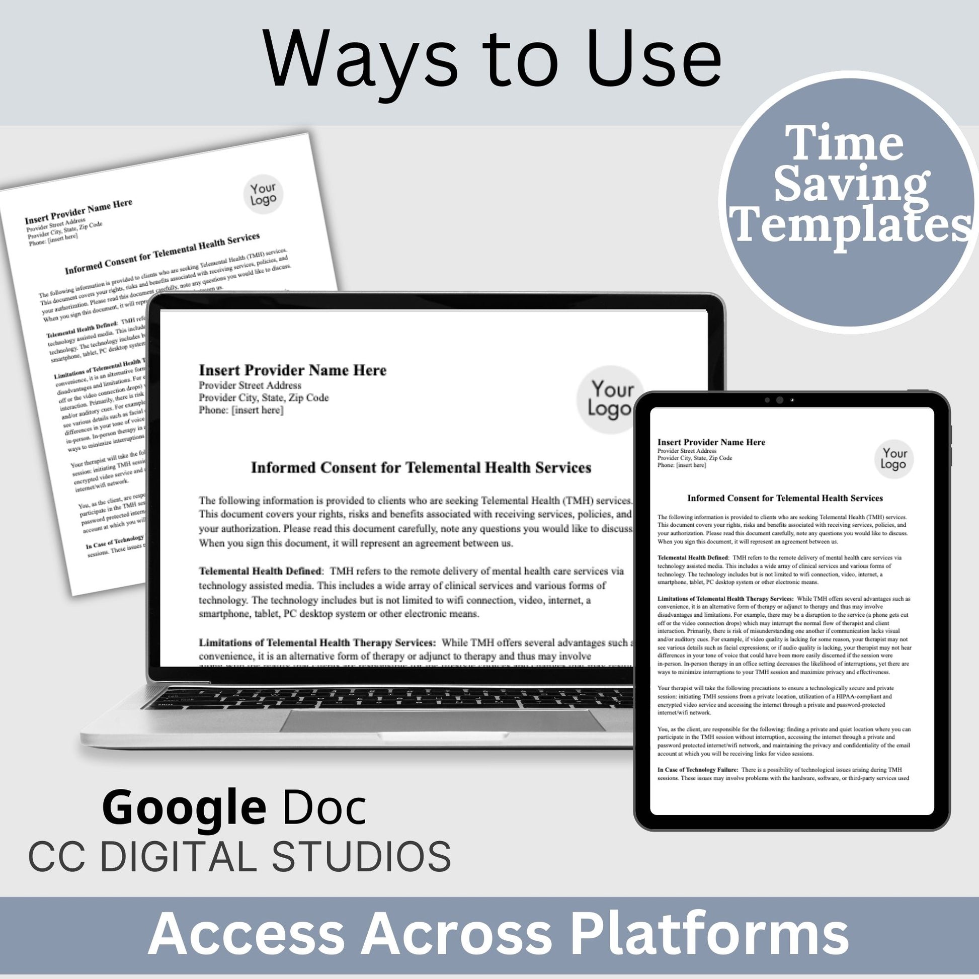 Informed Consent template for minors seeking Telemental Health services.