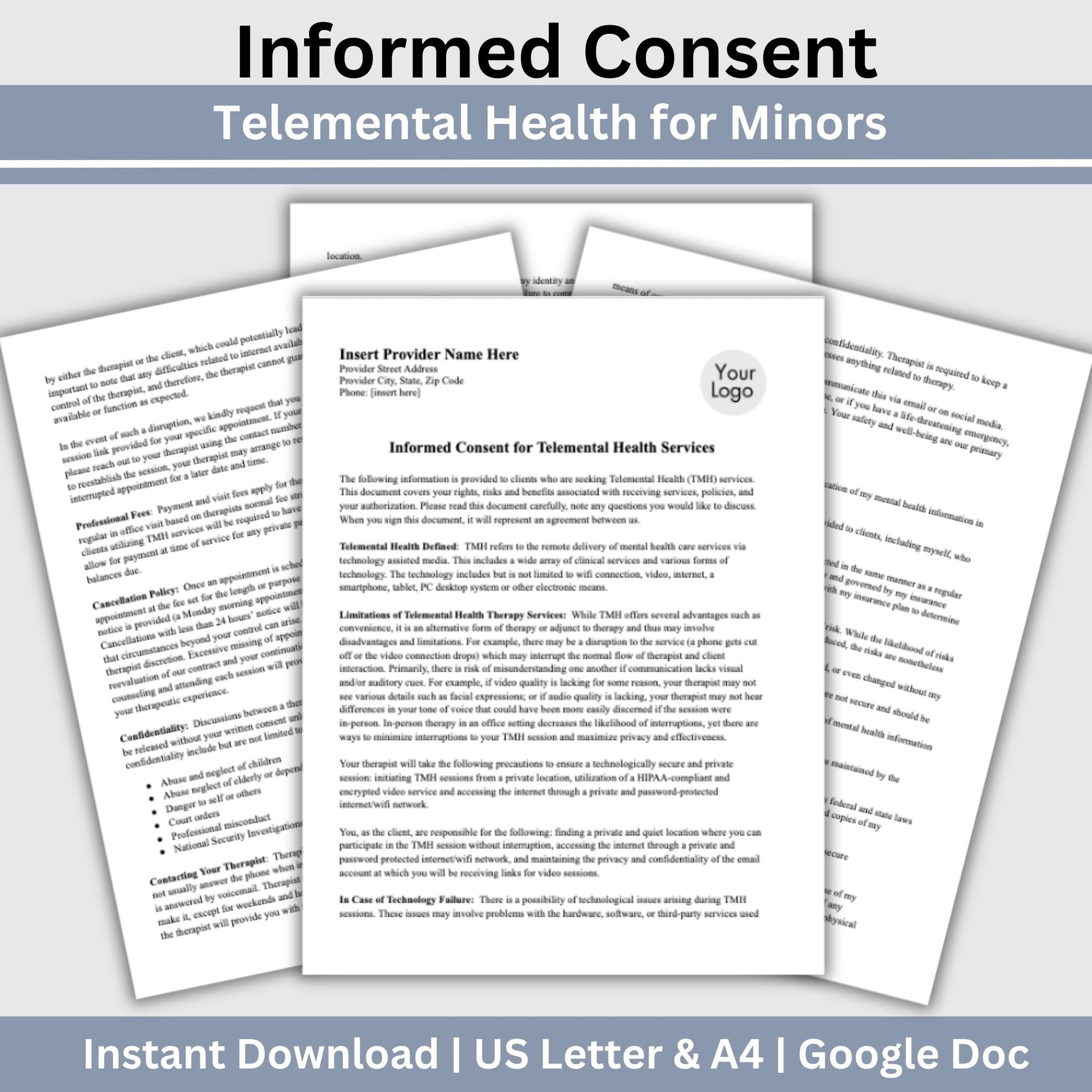 Informed Consent template for minors seeking Telemental Health services.