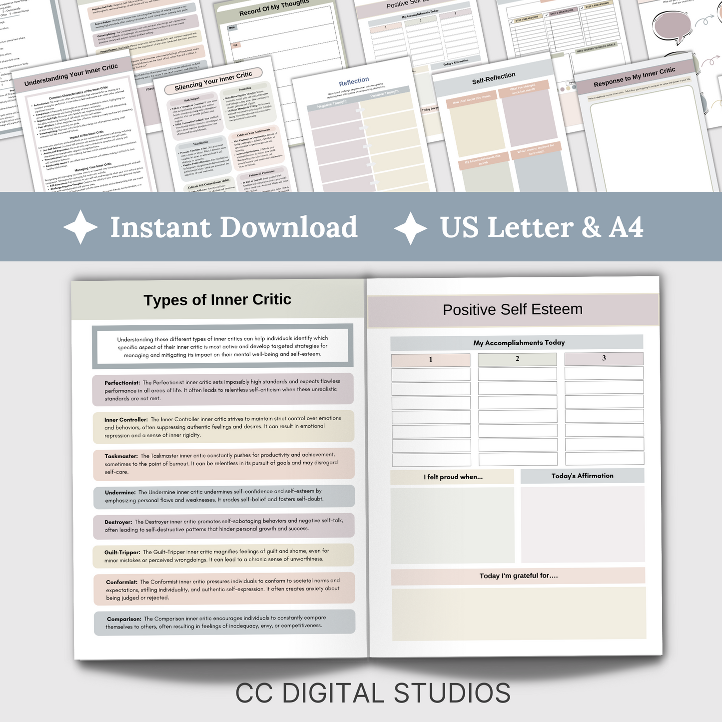 Inner Critic therapy resources, rooted in CBT, empower you to silence your inner critic, boost self-esteem, and foster self-compassion. Counseling office therapy  resources