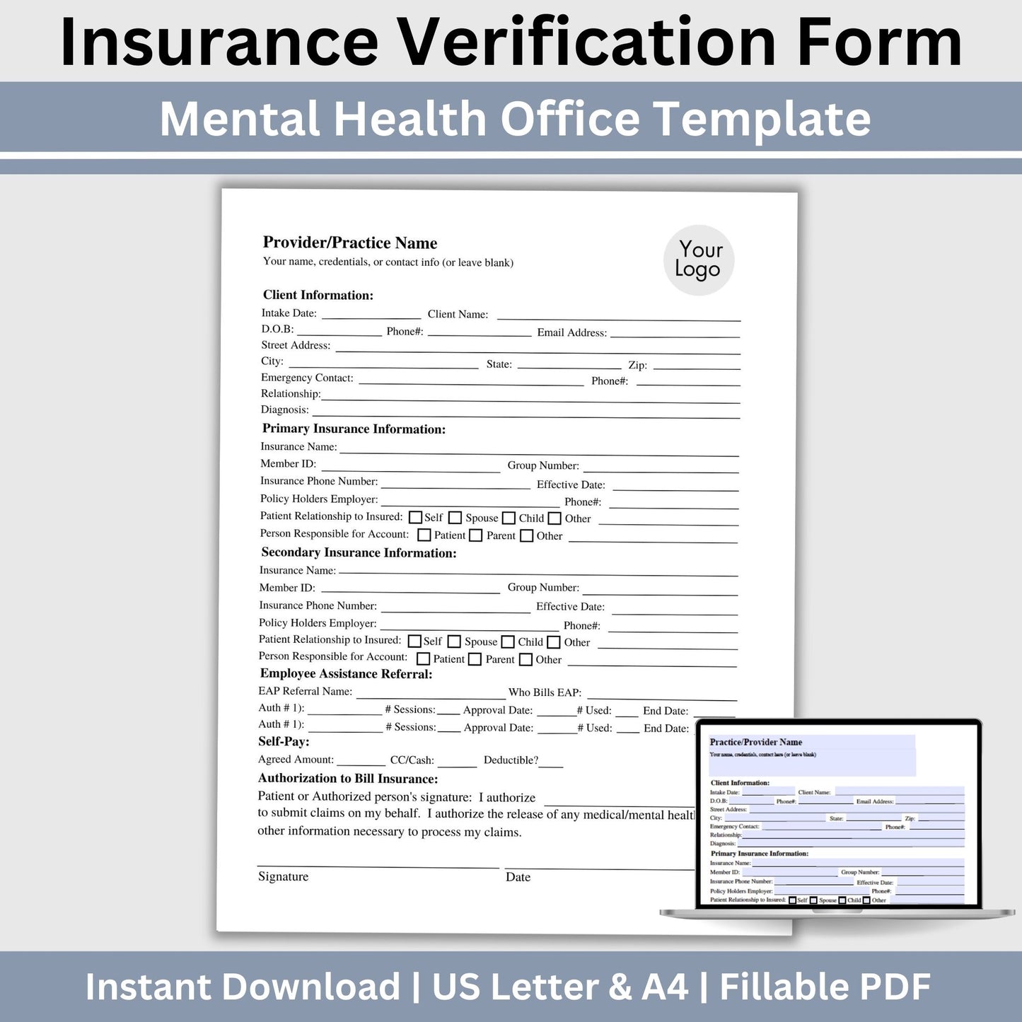 Insurance Payment Verification Form for Mental Health Professionals