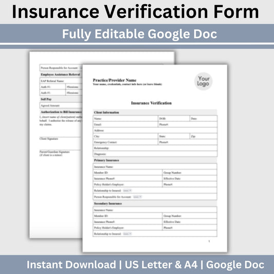 Insurance Payment Verification Form for Mental Health Professionals