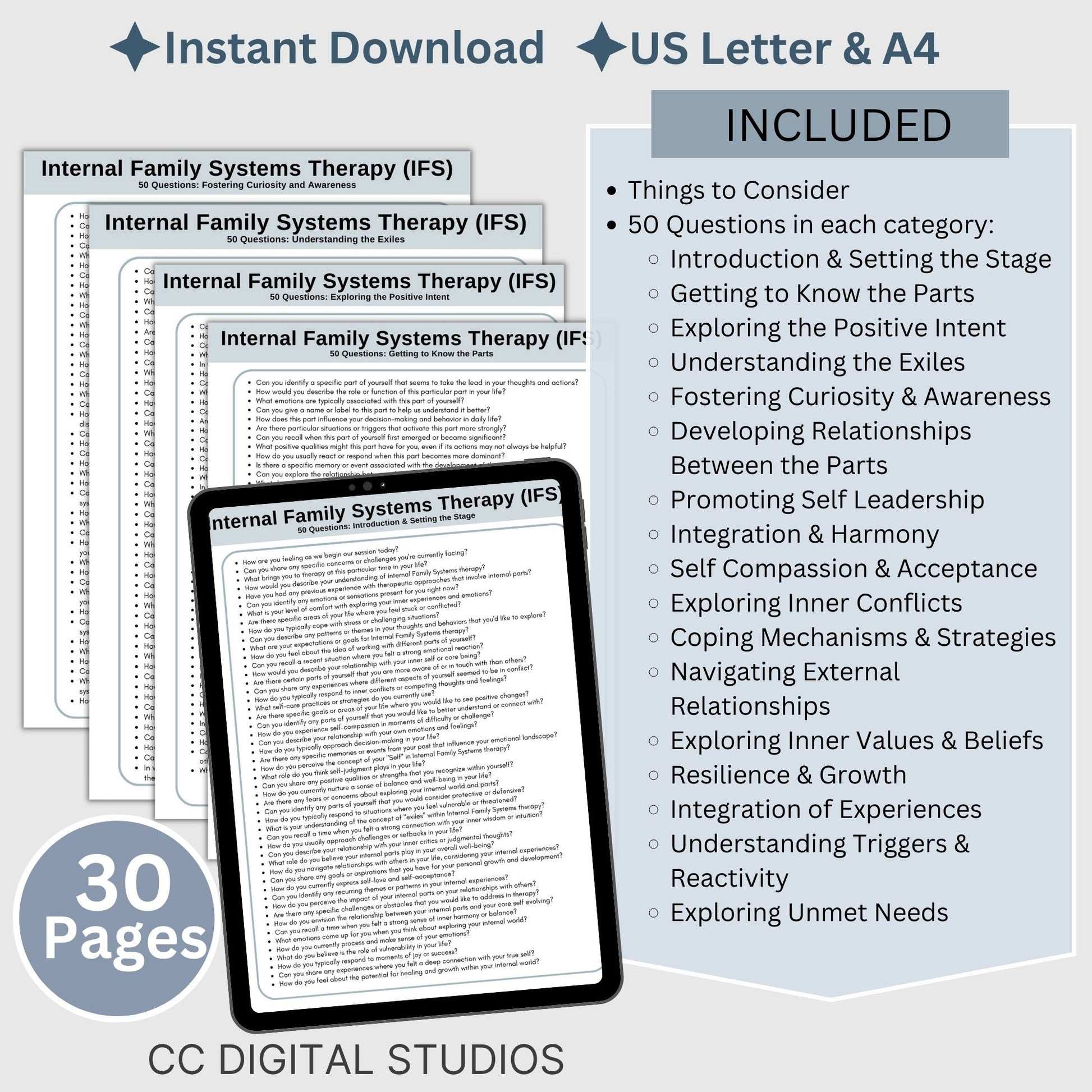 850 Internal Family Systems (IFS) therapy questions. This comprehensive IFS therapy resource serves as the ultimate therapy cheat sheet, offering conversation starters designed to delve into triggers, conflicts, unmet needs, autonomy and integration.