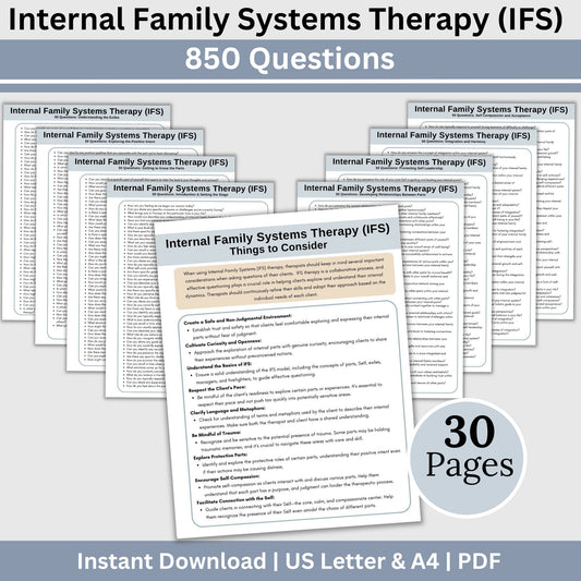 850 Internal Family Systems (IFS) therapy questions. This comprehensive IFS therapy resource serves as the ultimate therapy cheat sheet, offering conversation starters designed to delve into triggers, conflicts, unmet needs, autonomy and integration.