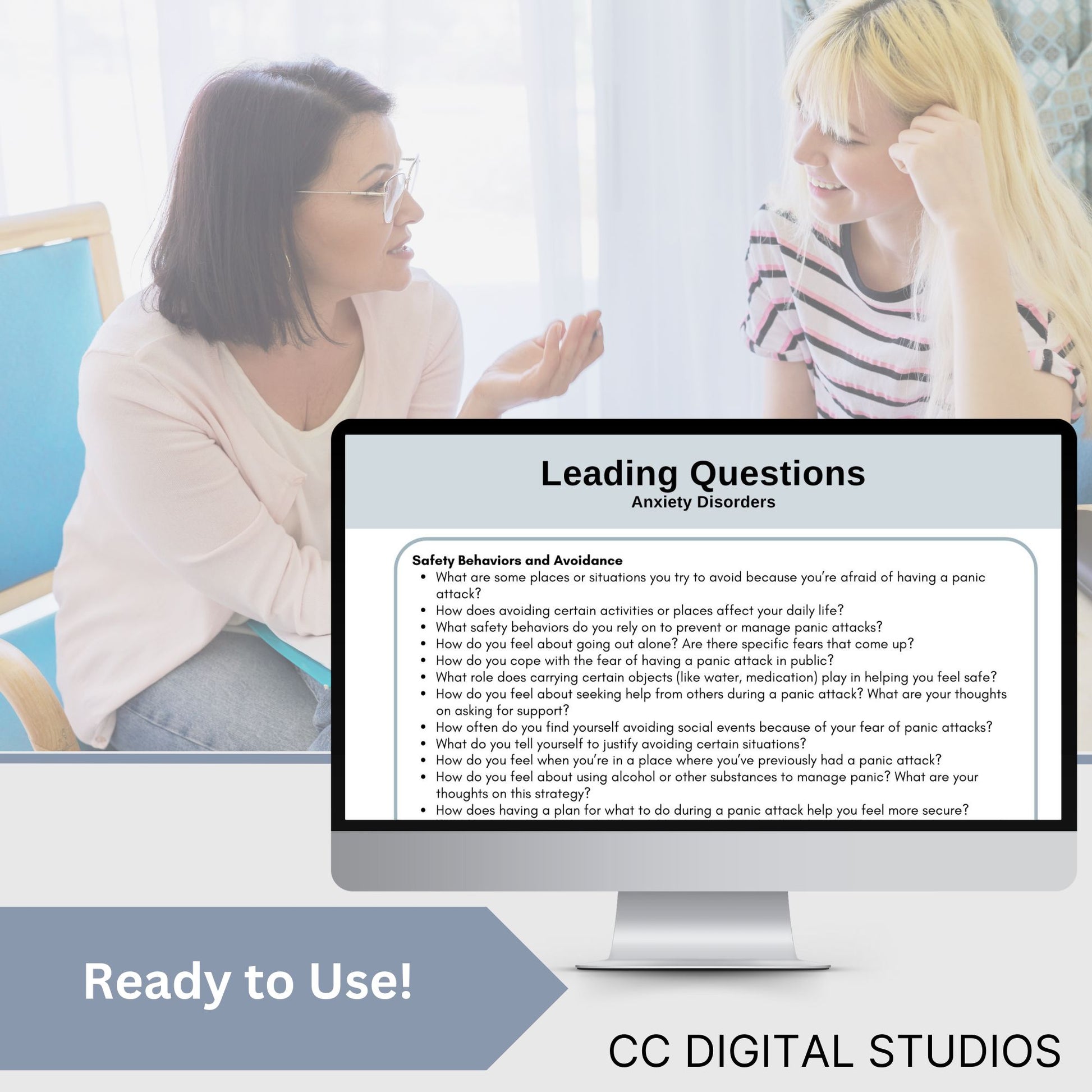 Therapy Questions Cheat Sheet, Counselors Leading Questions & Conversation Starters, Open-Ended Questions for Psychotherapy Therapist Office, cheat sheet of  2,250 leading therapy questions deeper conversations and meaningful insights.