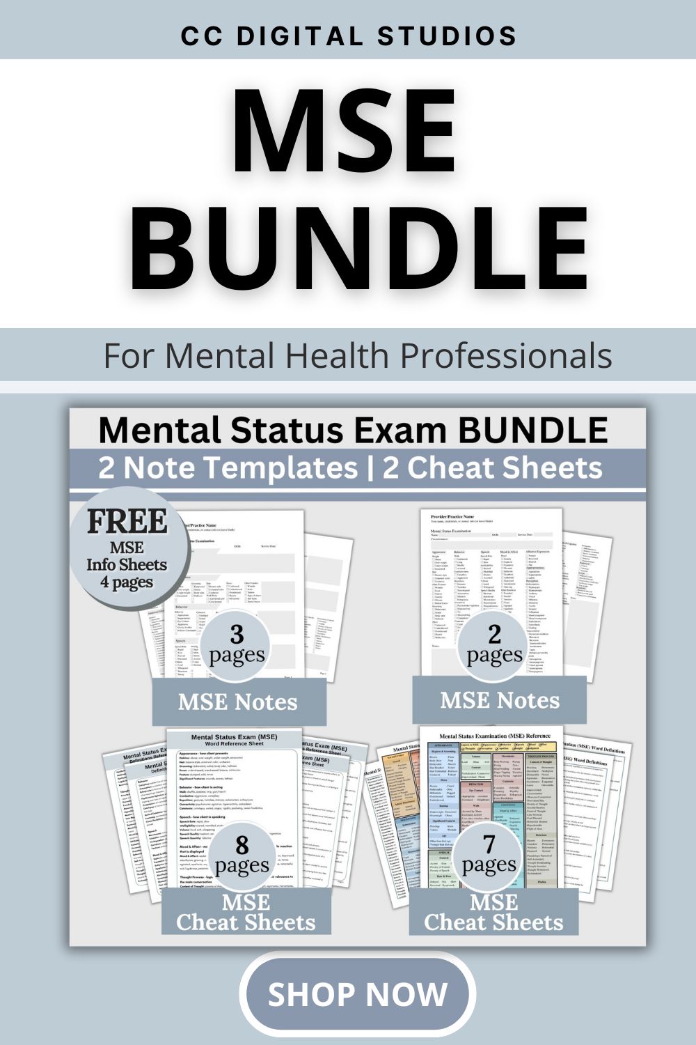 Mental Status Exam Bundle: MSE Cheat Sheets for Therapists and Counsel ...