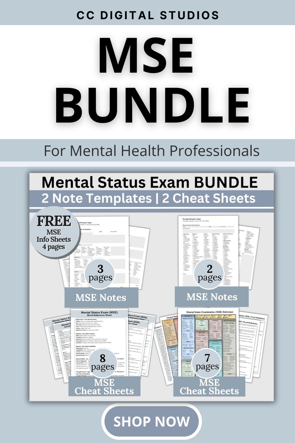 2 Mental Status Exam therapy notes fillable PDF templates. Effortlessly streamline client onboarding with these therapy templates. 2 MSE cheat sheets for psychologists, counselors, therapist office, social workers