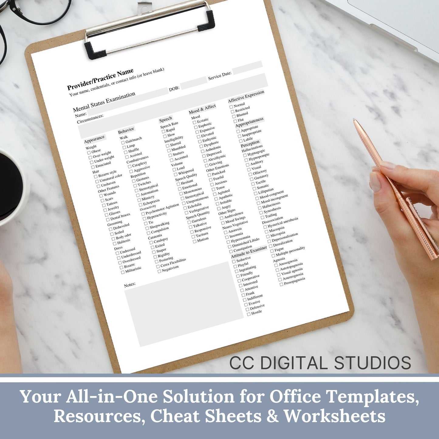 Mental Status Exam therapy notes fillable PDF template. Effortlessly streamline client onboarding with the therapy template. Tailored for therapists, school psychology and counselors