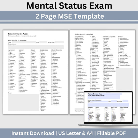 Mental Status Exam therapy notes fillable PDF template. Effortlessly streamline client onboarding with the therapy template. Tailored for therapists, school psychology and counselors