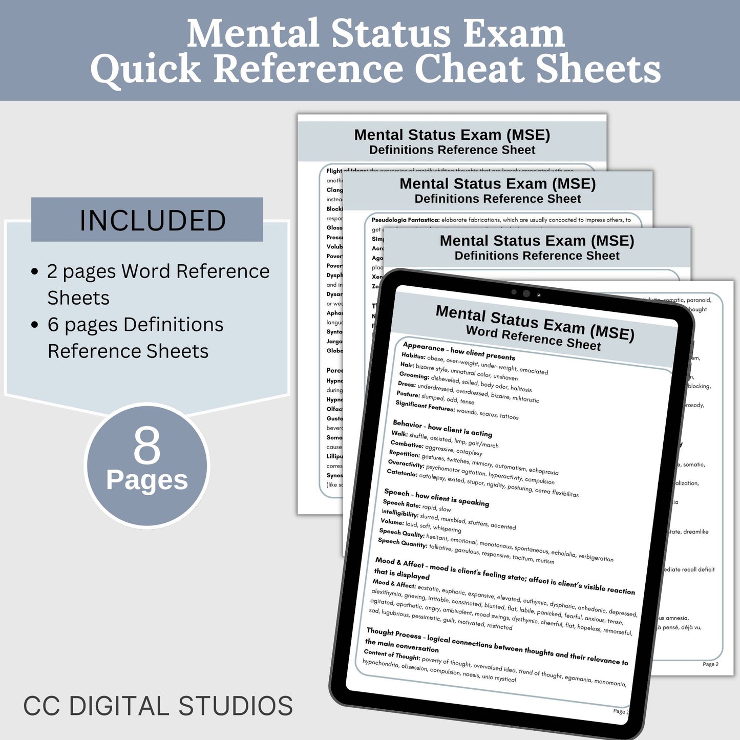 2 Mental Status Exam therapy notes fillable PDF templates. Effortlessly streamline client onboarding with these therapy templates. 2 MSE cheat sheets for psychologists, counselors, therapist office, social workers