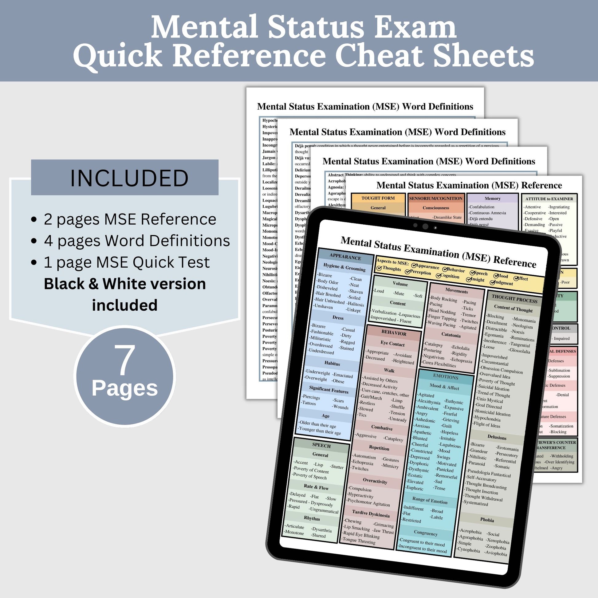 2 Mental Status Exam therapy notes fillable PDF templates. Effortlessly streamline client onboarding with these therapy templates. 2 MSE cheat sheets for psychologists, counselors, therapist office, social workers