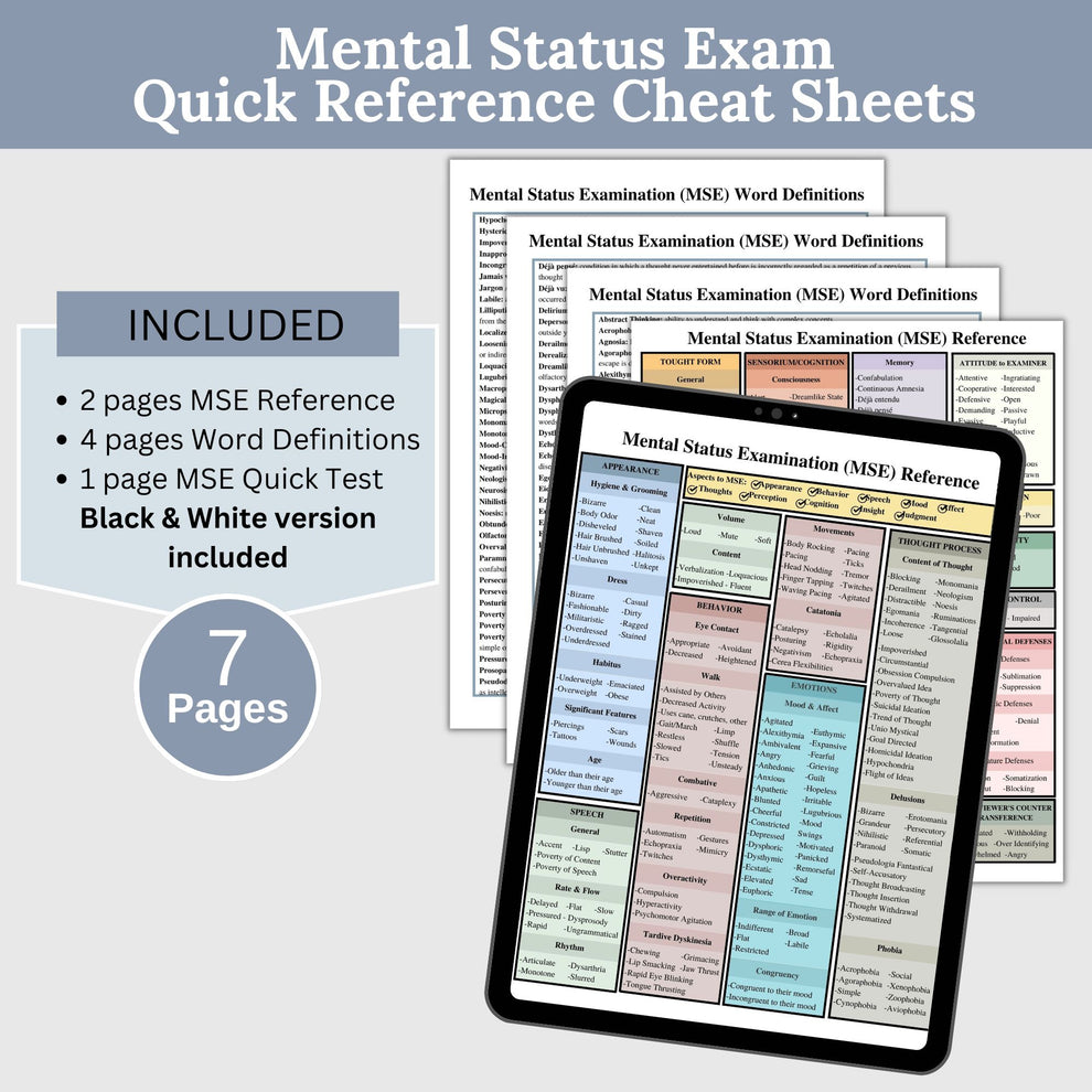 Mental Status Exam Bundle: MSE Cheat Sheets for Therapists and Counsel ...