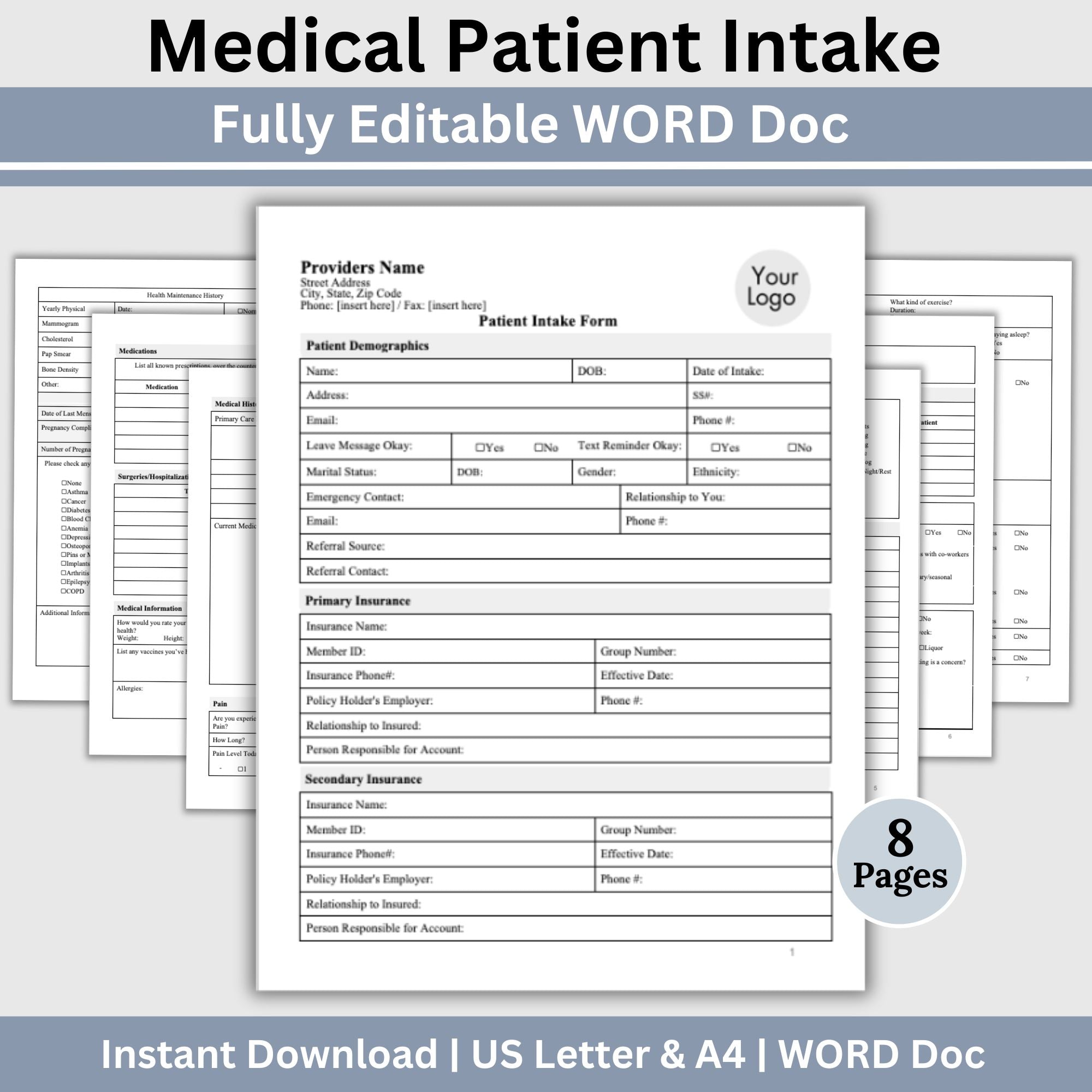 Medical Patient Intake Form - WORD Doc – CCDigitalStudios