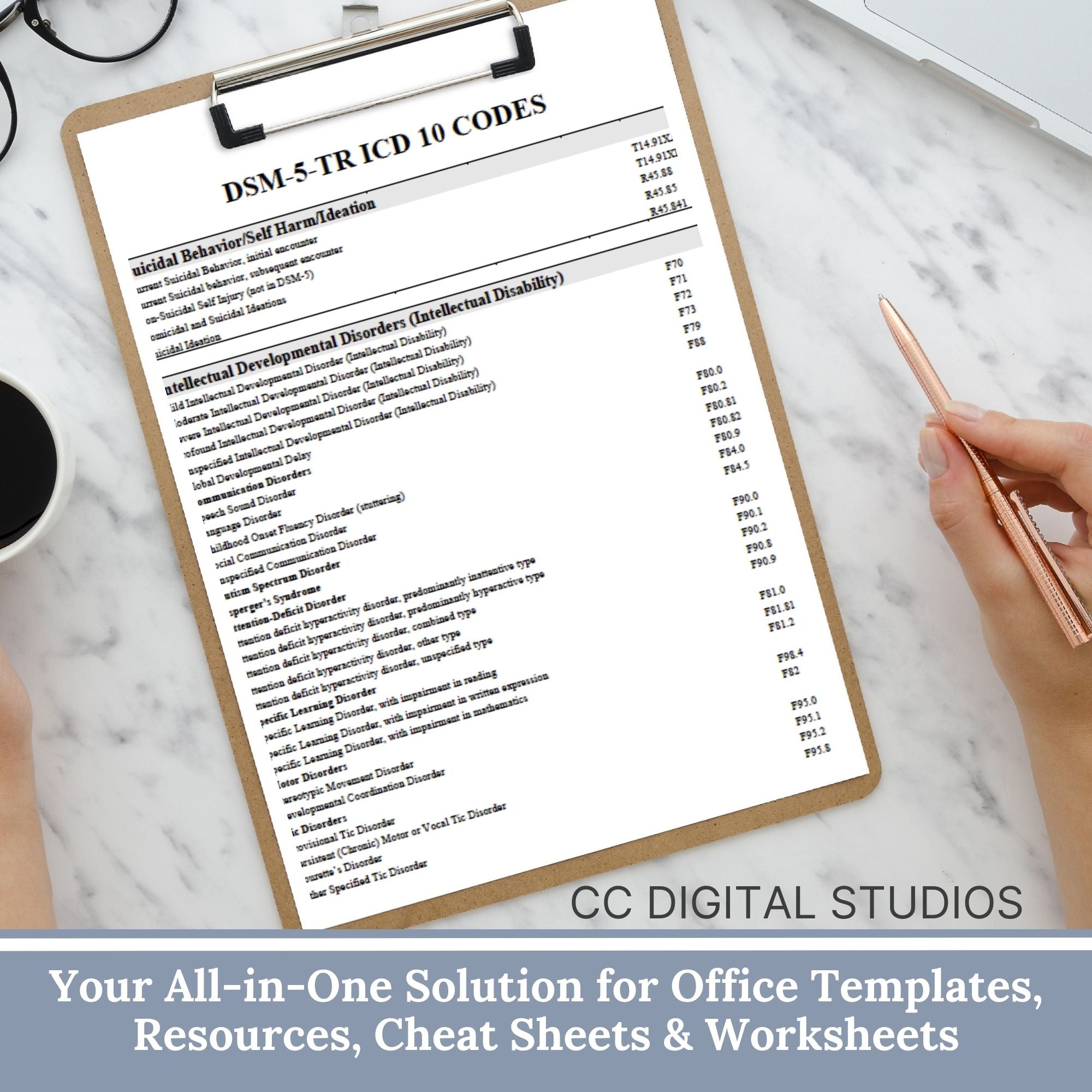 Mental Health Code Reference Sheets: ICD-10, DSM-5, CPT, Z Codes ...