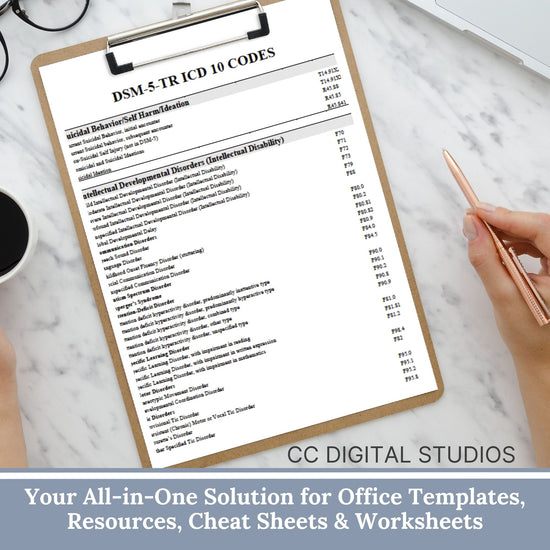 Mental Health Code Reference Sheets: ICD-10, DSM-5, CPT, Z Codes ...