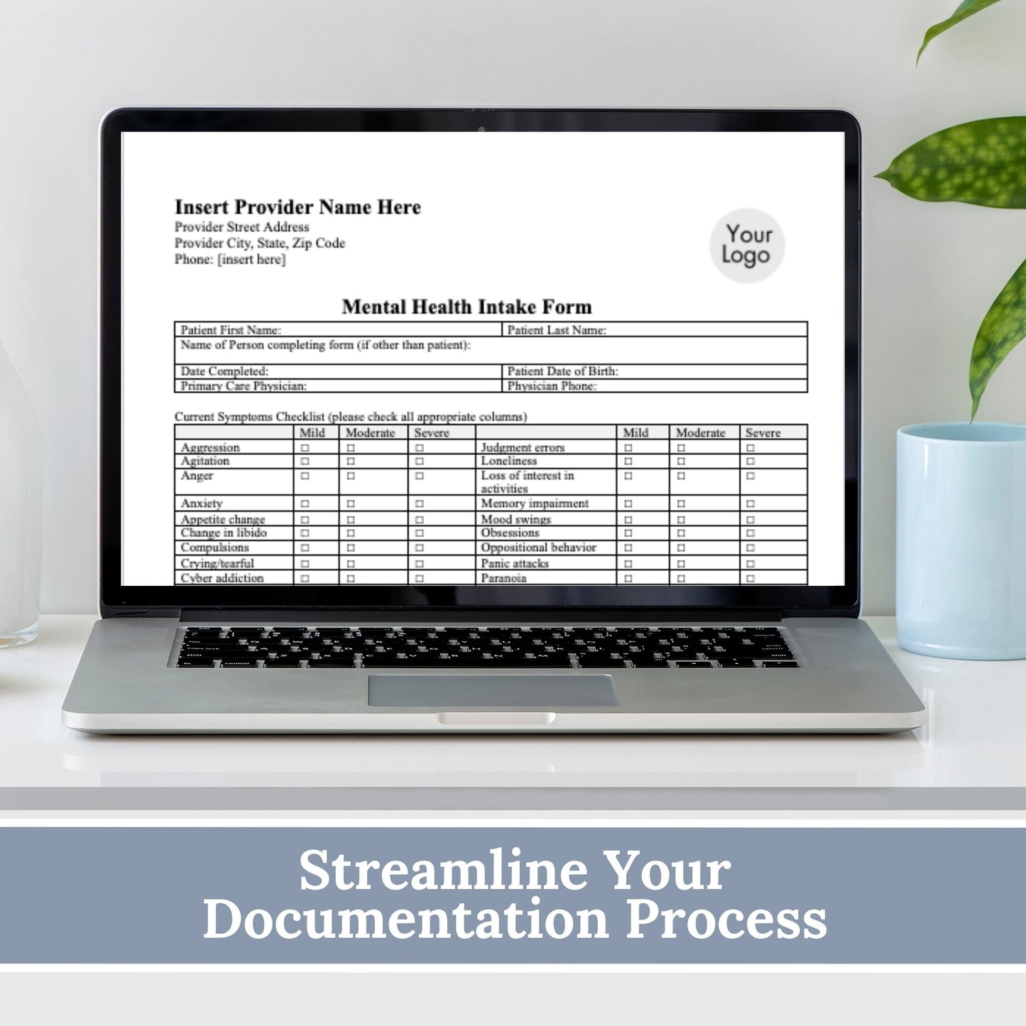 Mental Health Client Intake Form: Therapy Office Template (WORD Doc)