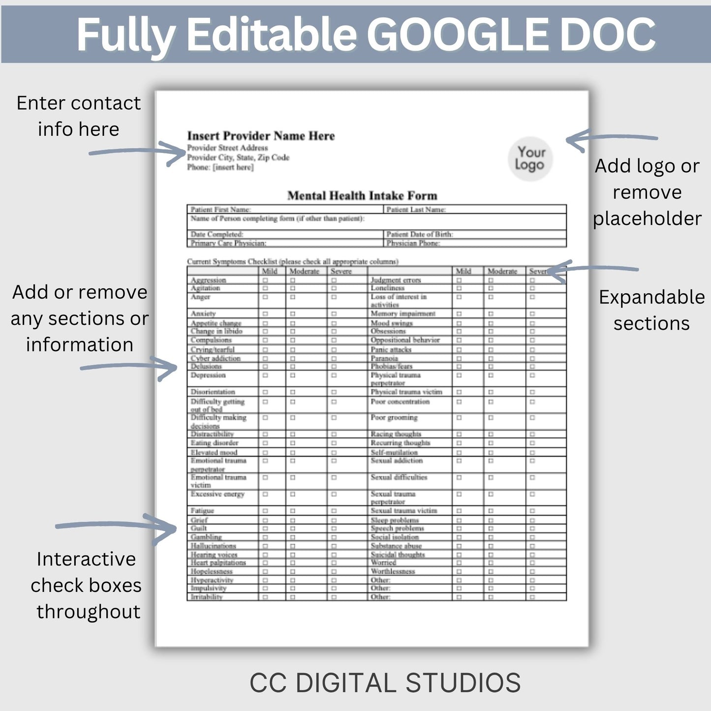 Mental Health Client Intake Form: Therapy Office Template (Google Doc)