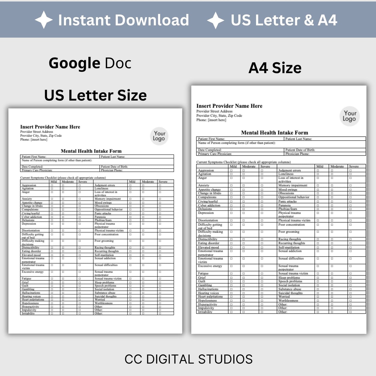 Mental Health Client Intake Form: Therapy Office Template (Google Doc)