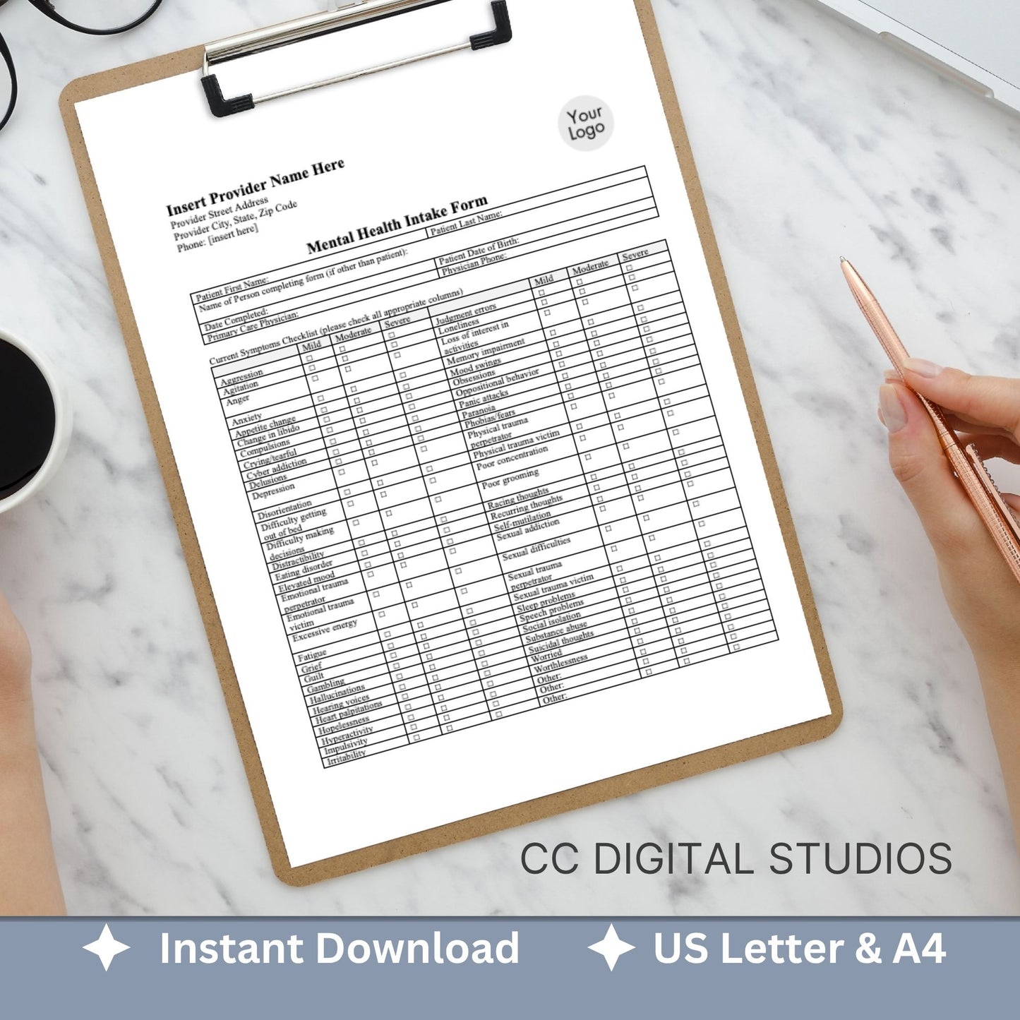 Mental Health Client Intake Form: Therapy Office Template (WORD Doc)