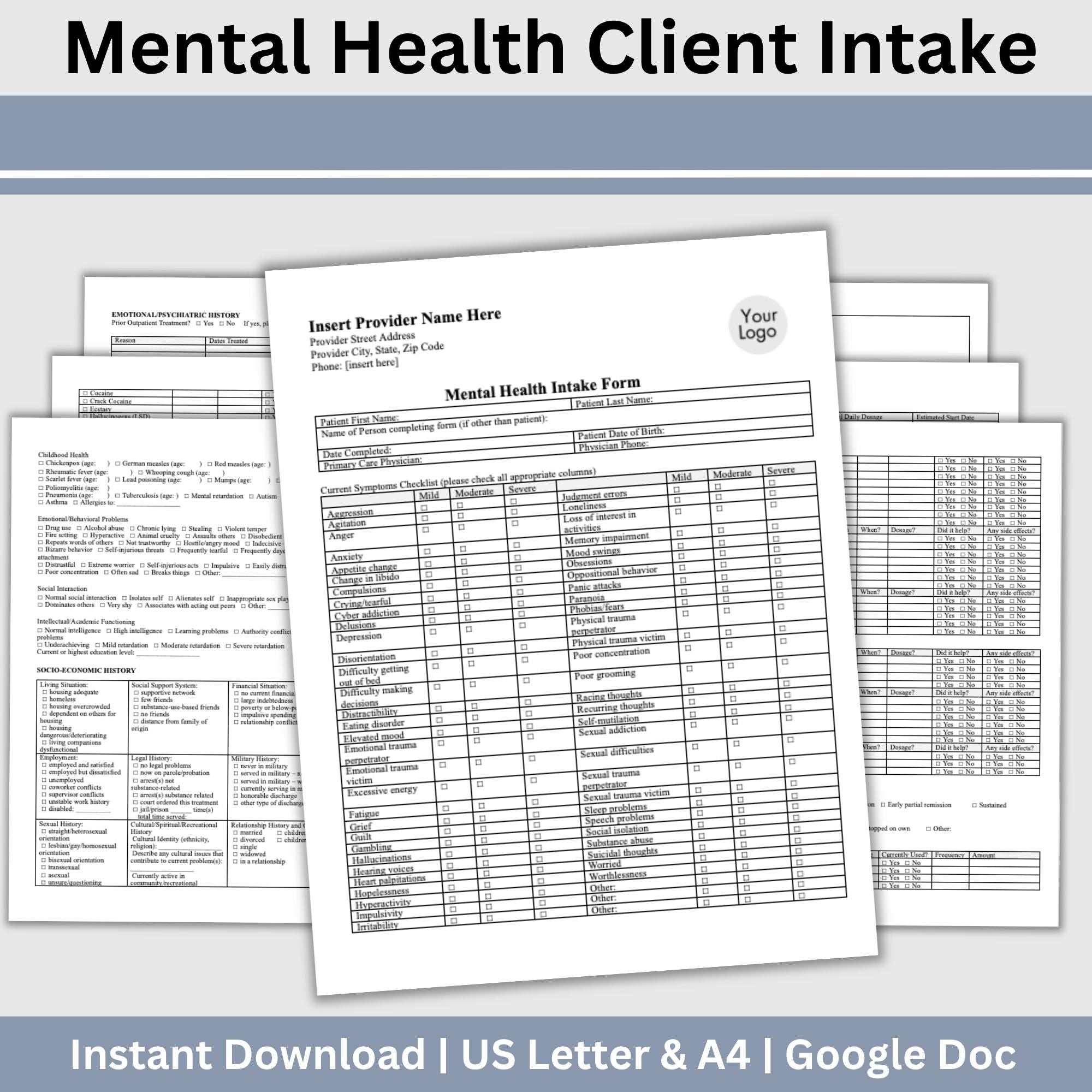 Mental Health Client Intake Form: Therapy Office Template (Google Doc ...