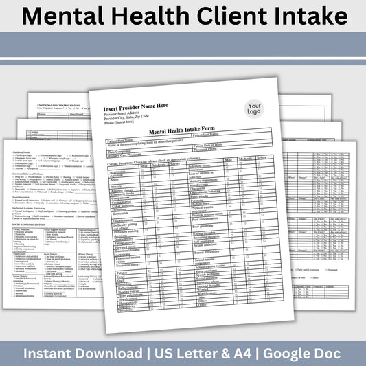Mental Health Client Intake Form: Therapy Office Template (Google Doc)